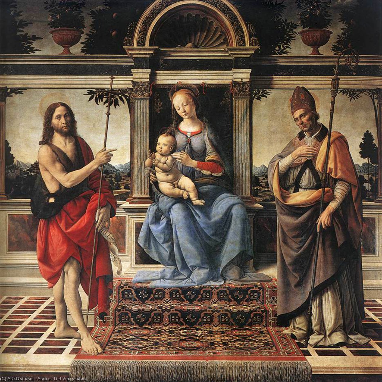 WikiOO.org - Encyclopedia of Fine Arts - Lukisan, Artwork Andrea Del Verrocchio - Madonna with Sts John the Baptist and Donatus