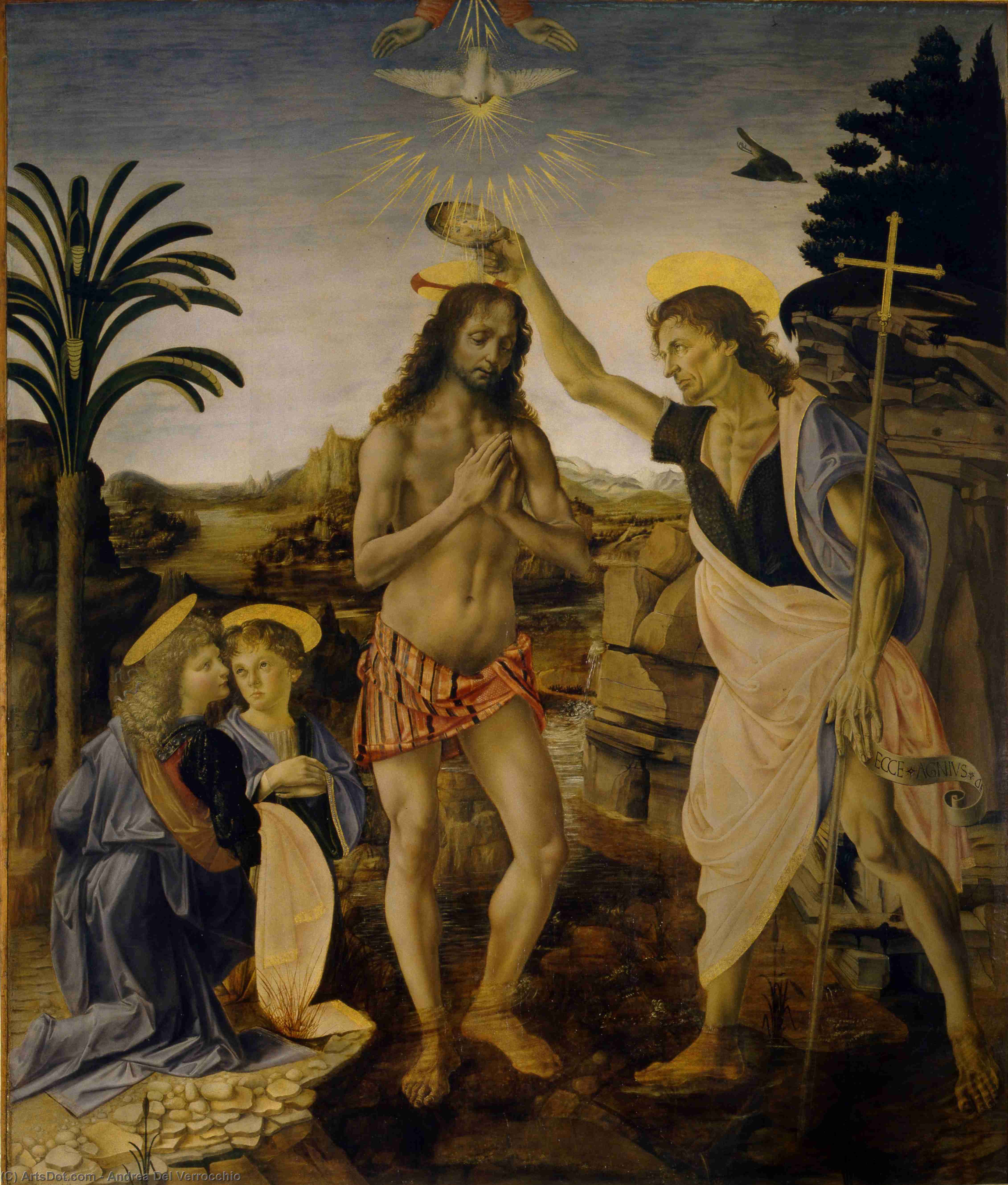 Wikioo.org - สารานุกรมวิจิตรศิลป์ - จิตรกรรม Andrea Del Verrocchio - The Baptism of Christ