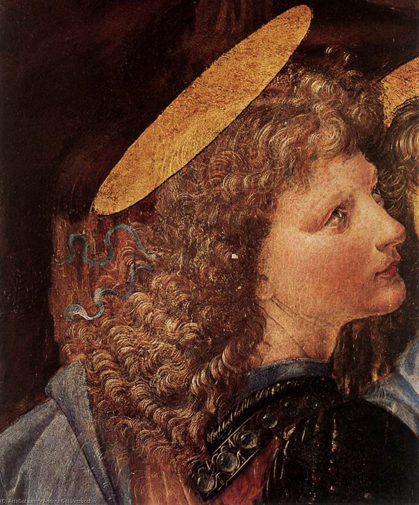 Wikioo.org – L'Encyclopédie des Beaux Arts - Peinture, Oeuvre de Andrea Del Verrocchio - le baptême du christ ( détail par Leonardo da vinci )