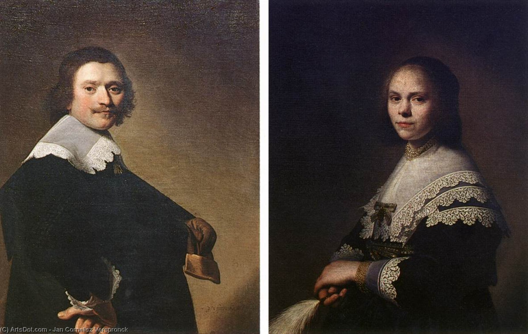 Wikioo.org - The Encyclopedia of Fine Arts - Painting, Artwork by Jan Cornelisz Verspronck - Portrait of a Man and Portrait of a Woman