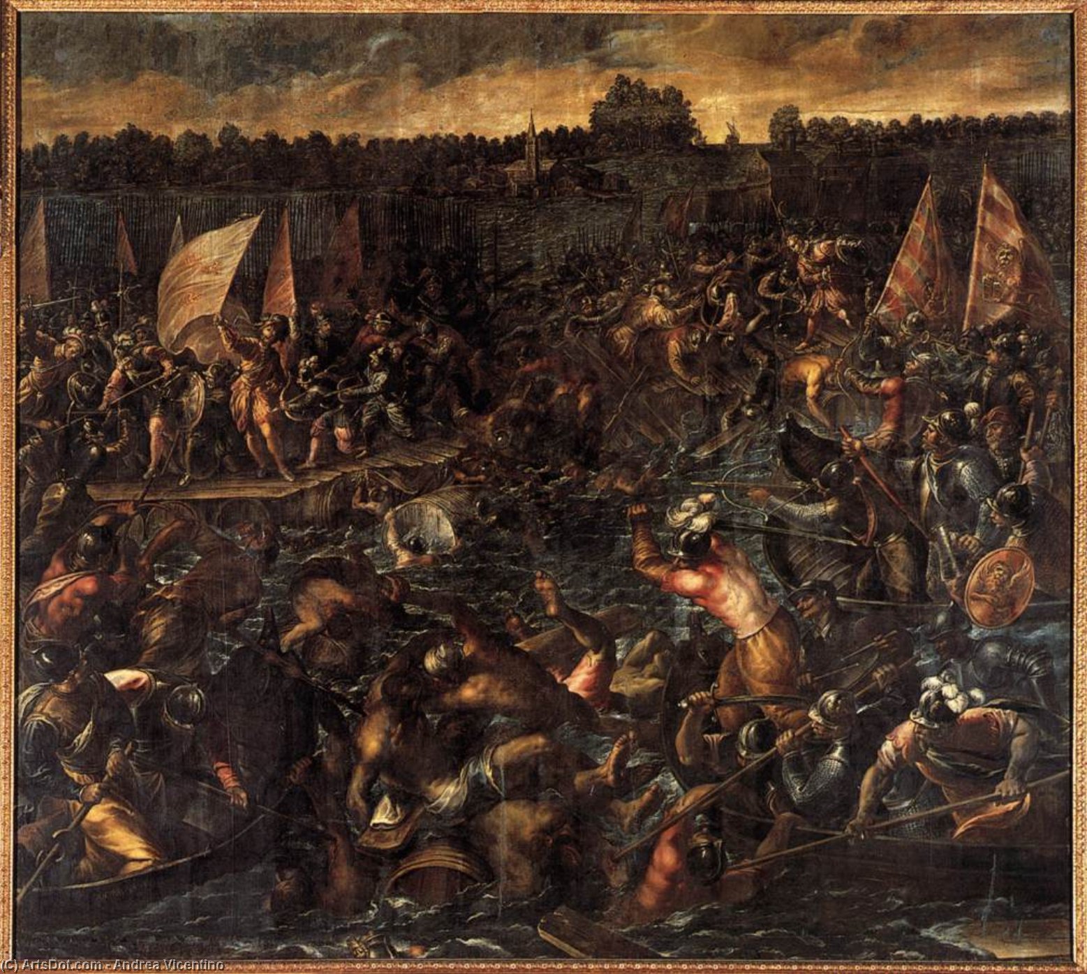 WikiOO.org - Енциклопедия за изящни изкуства - Живопис, Произведения на изкуството Andrea Vicentino - King Pippin's Army Trying to Reach Venice