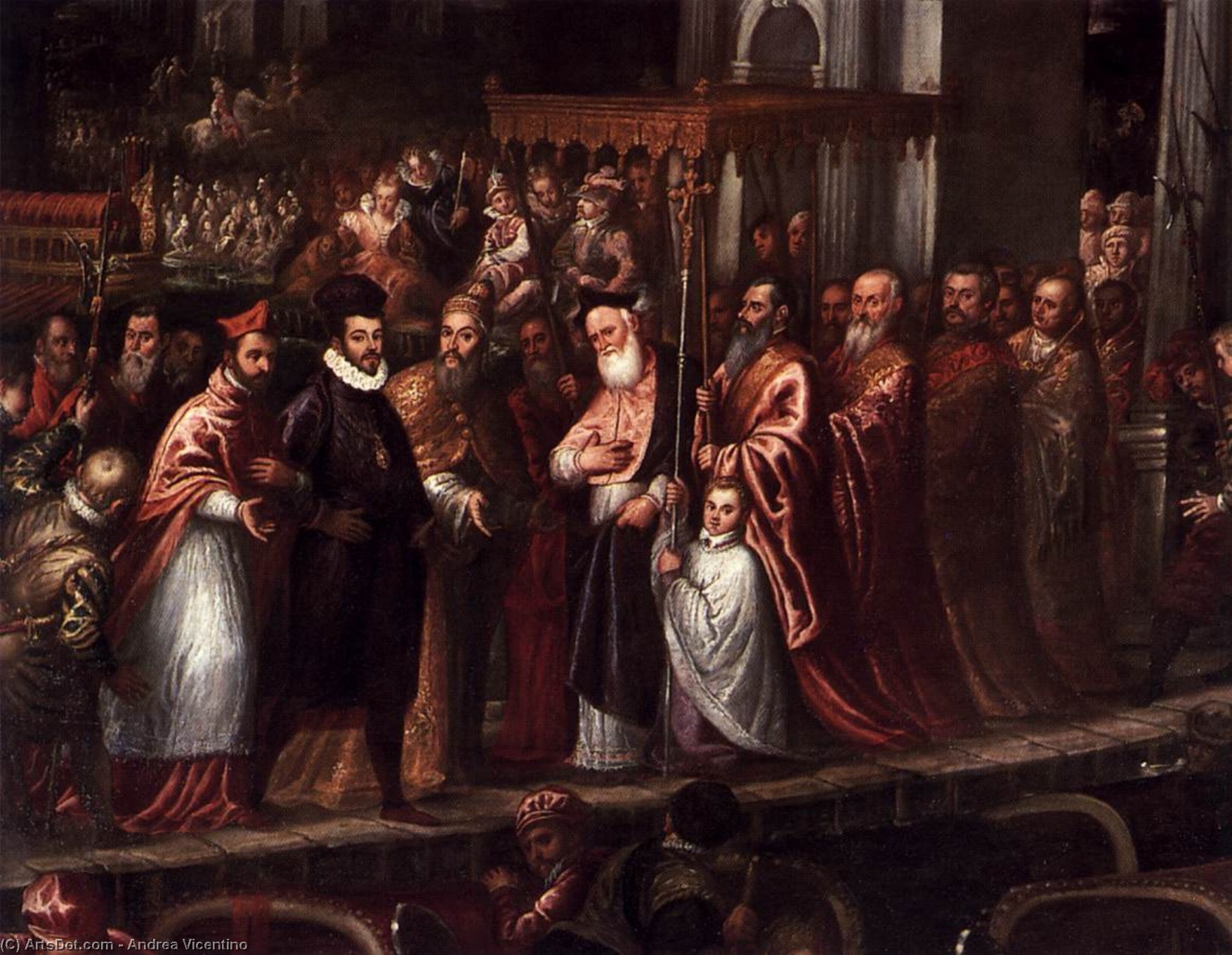 Wikioo.org - The Encyclopedia of Fine Arts - Painting, Artwork by Andrea Vicentino - The Doge and the Patriarch Welcoming Henri III, King of France (detail)