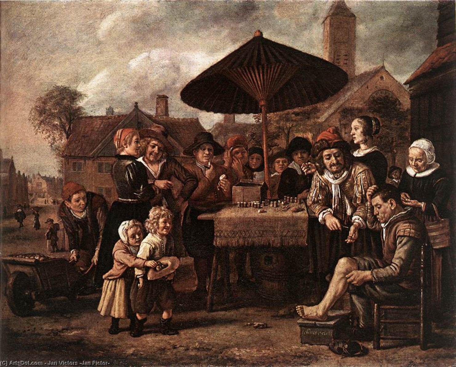Wikioo.org - The Encyclopedia of Fine Arts - Painting, Artwork by Jan Victors (Jan Fictor) - Market Scene with a Quack at his Stall