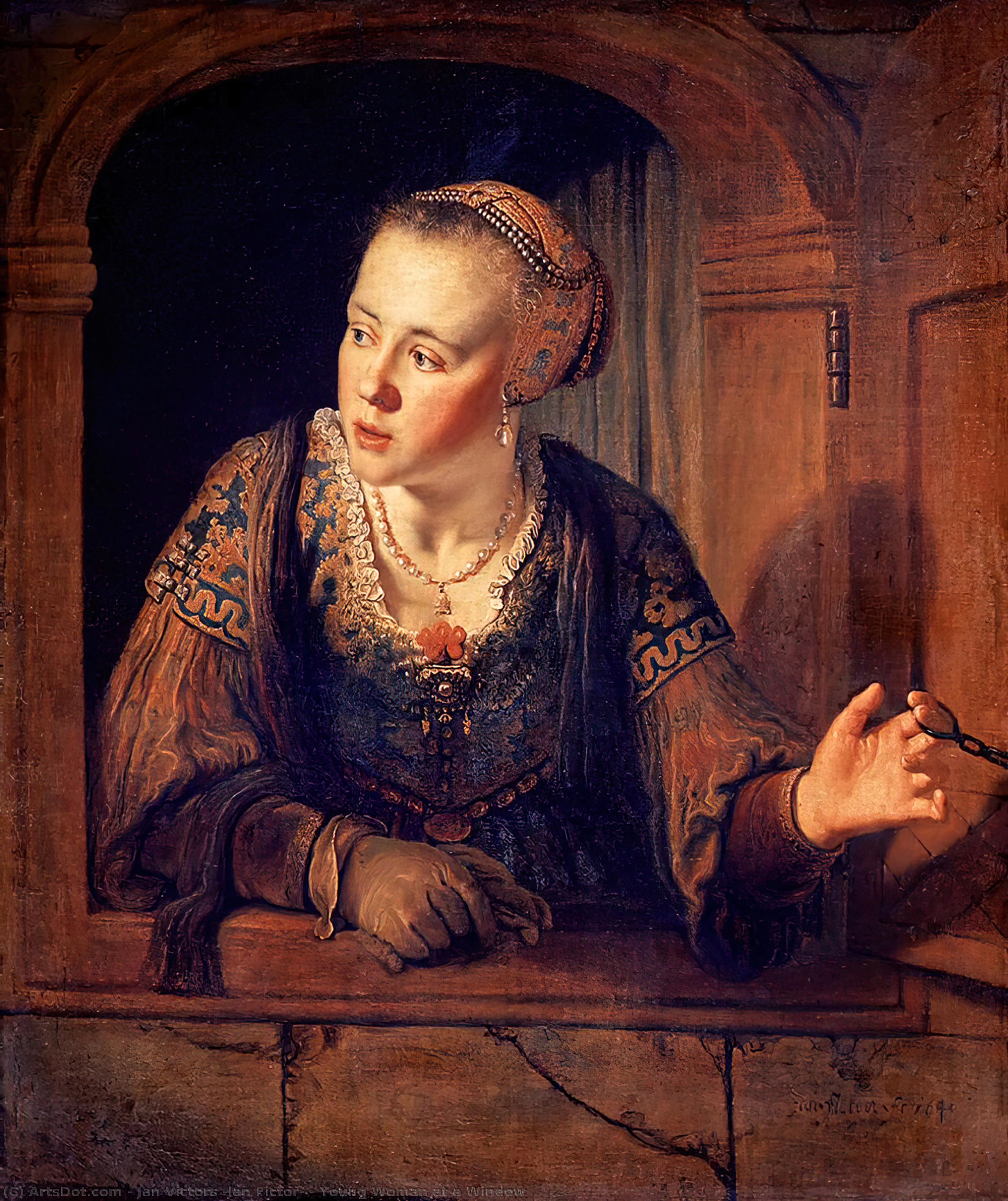 Wikioo.org - สารานุกรมวิจิตรศิลป์ - จิตรกรรม Jan Victors (Jan Fictor) - Young Woman at a Window