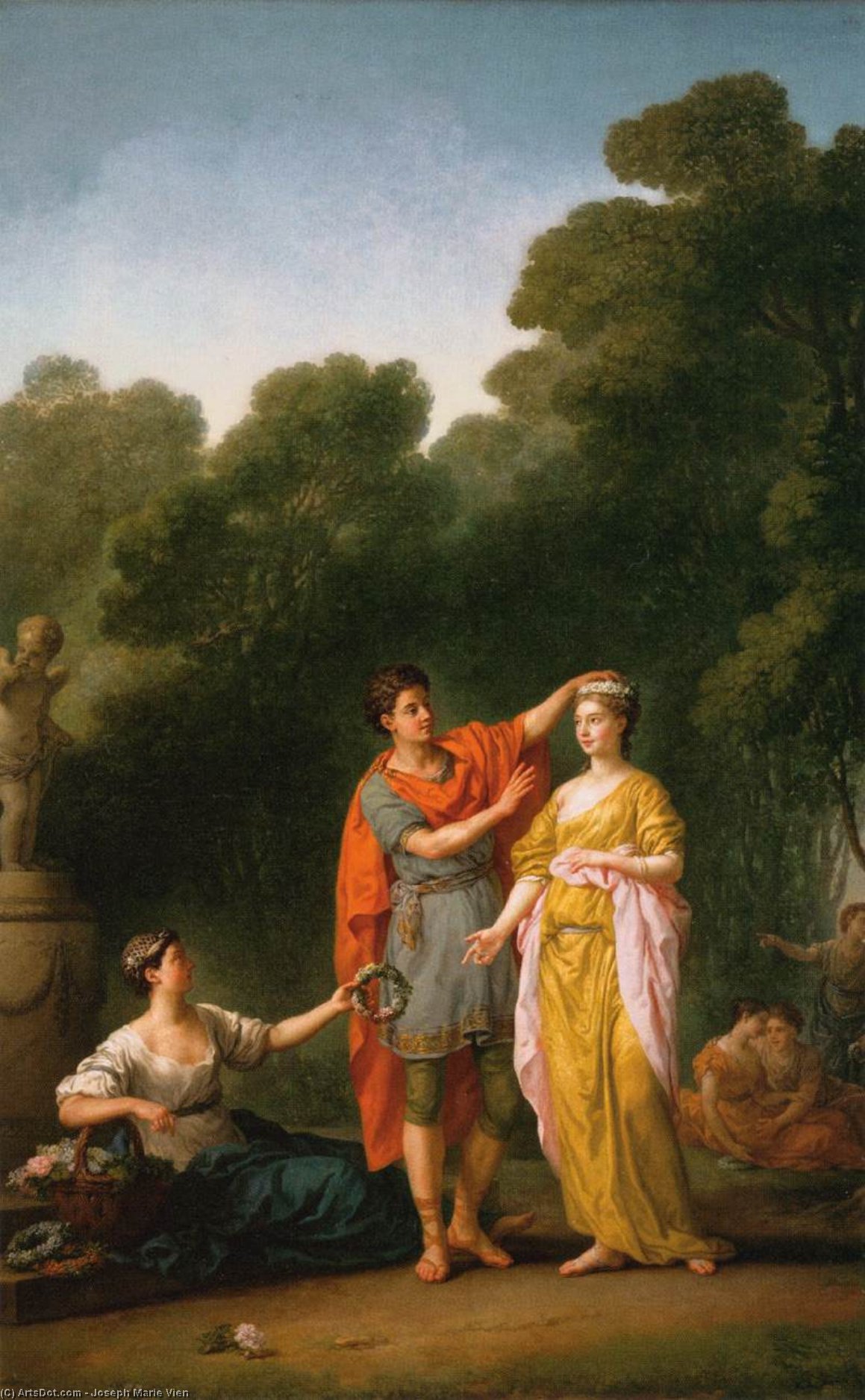 Wikioo.org - Bách khoa toàn thư về mỹ thuật - Vẽ tranh, Tác phẩm nghệ thuật Joseph Marie Vien - Lover Crowning his Mistress