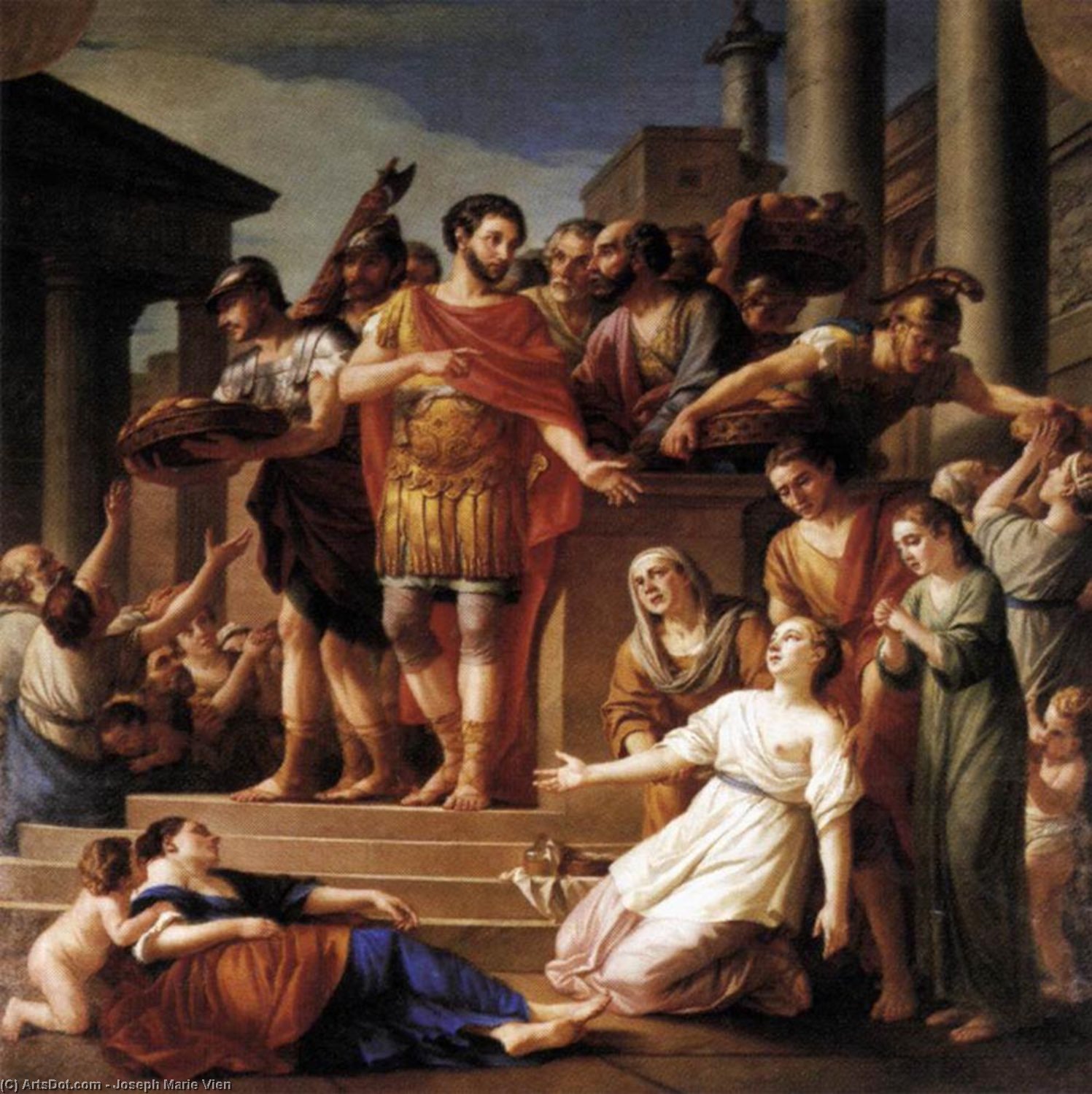 Wikioo.org - Bách khoa toàn thư về mỹ thuật - Vẽ tranh, Tác phẩm nghệ thuật Joseph Marie Vien - Marcus Aurelius Distributing Bread to the People