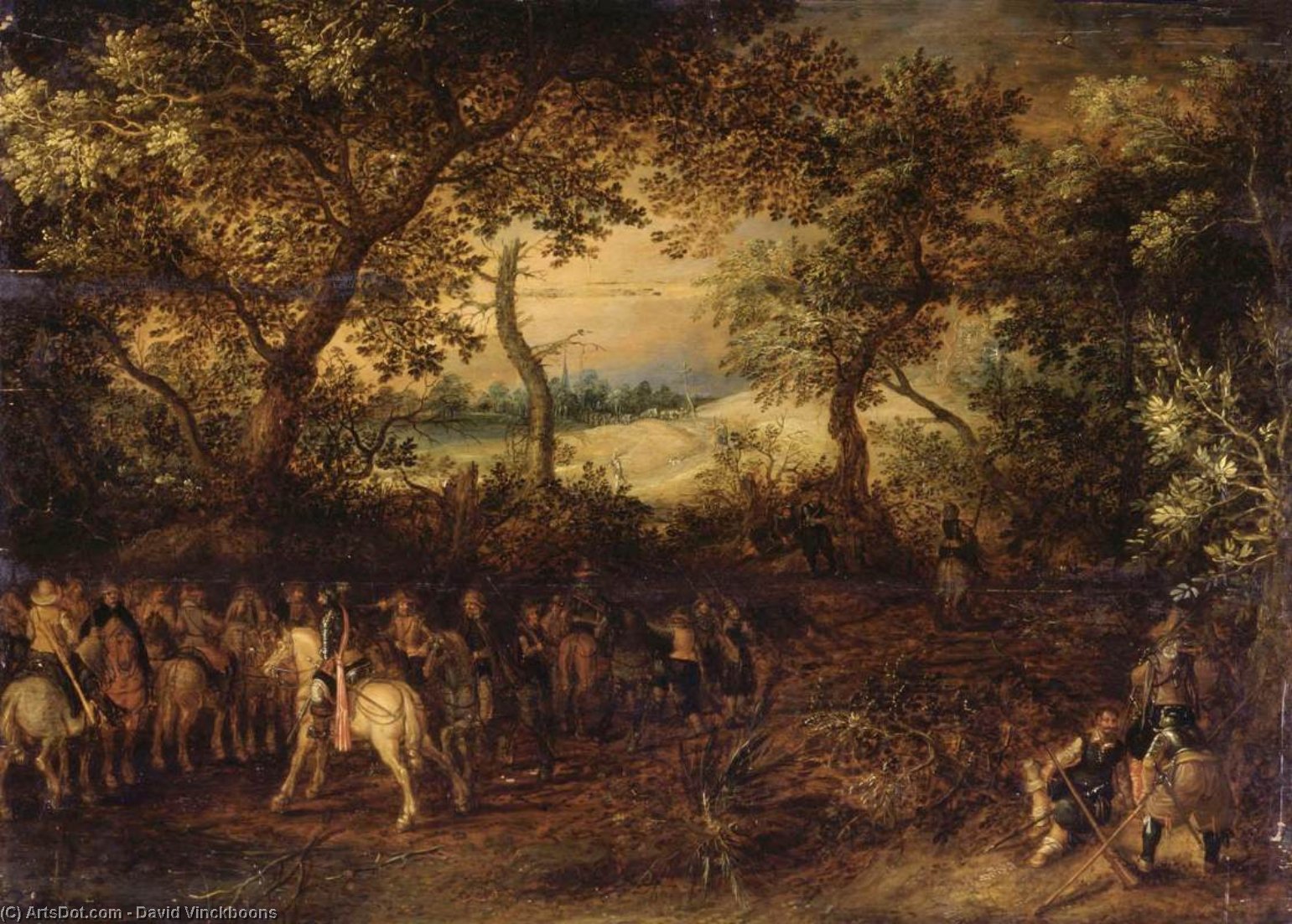 Wikioo.org - The Encyclopedia of Fine Arts - Painting, Artwork by David Vinckboons - An Officer Preparing His Troops for an Ambush