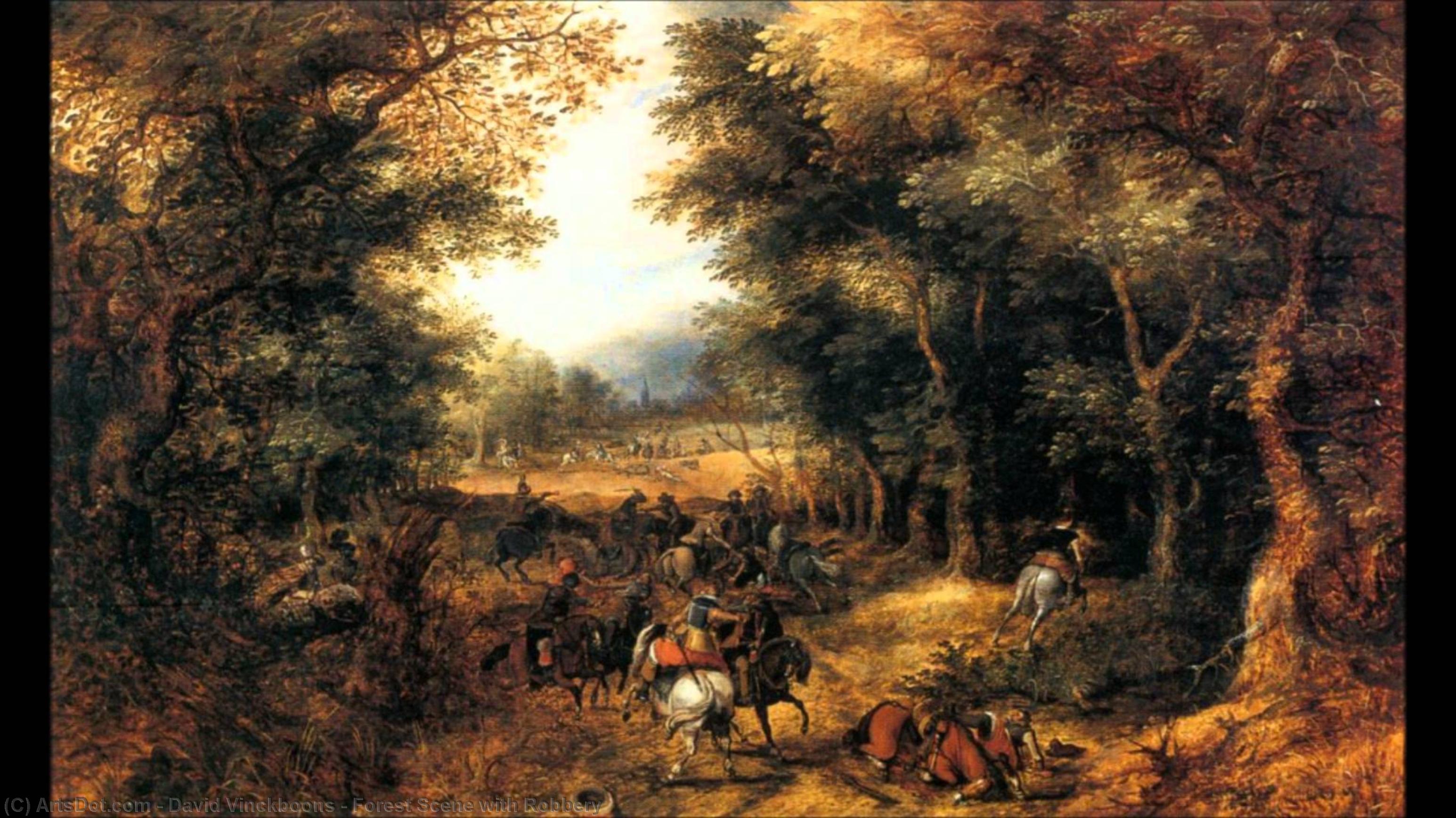 Wikioo.org - The Encyclopedia of Fine Arts - Painting, Artwork by David Vinckboons - Forest Scene with Robbery