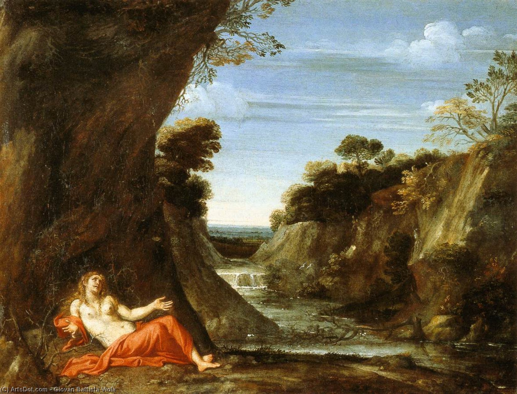 Wikioo.org - The Encyclopedia of Fine Arts - Painting, Artwork by Giovan Battista Viola - Penitent Magdalen in a Landscape