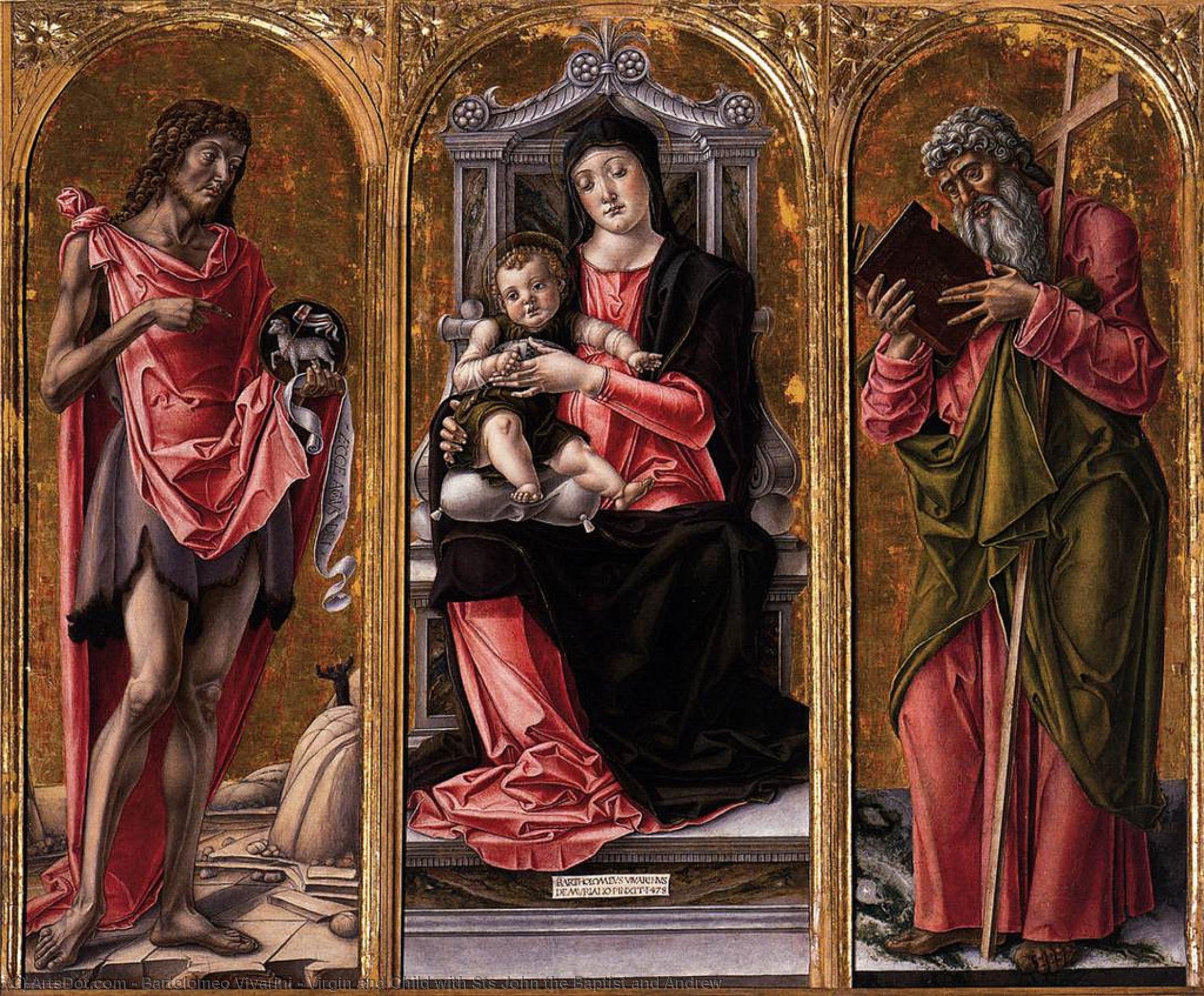Wikioo.org - The Encyclopedia of Fine Arts - Painting, Artwork by Bartolomeo Vivarini - Virgin and Child with Sts John the Baptist and Andrew