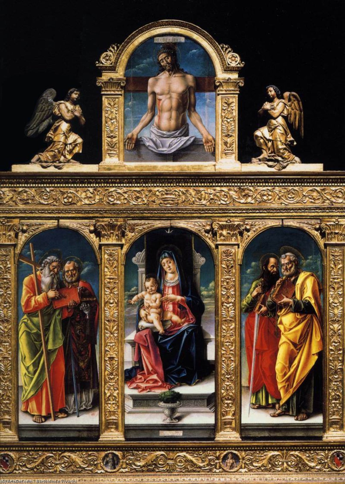 Wikioo.org - The Encyclopedia of Fine Arts - Painting, Artwork by Bartolomeo Vivarini - Virgin Enthroned with Child and Saints