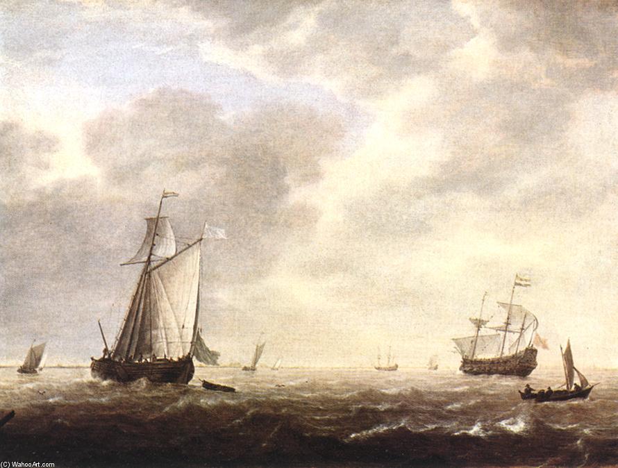 Wikioo.org - The Encyclopedia of Fine Arts - Painting, Artwork by Simon De Vlieger - A Dutch Man-of-War and Various Vessels in a Breeze