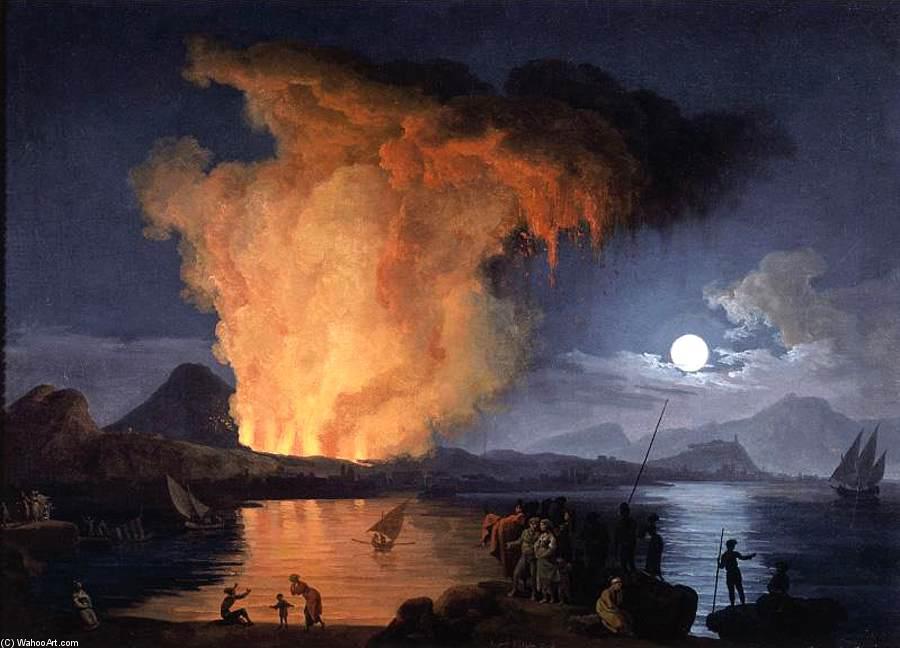Wikioo.org - Bách khoa toàn thư về mỹ thuật - Vẽ tranh, Tác phẩm nghệ thuật Pierre Jacques Volaire - View of the Eruption of Mount Vesuvius