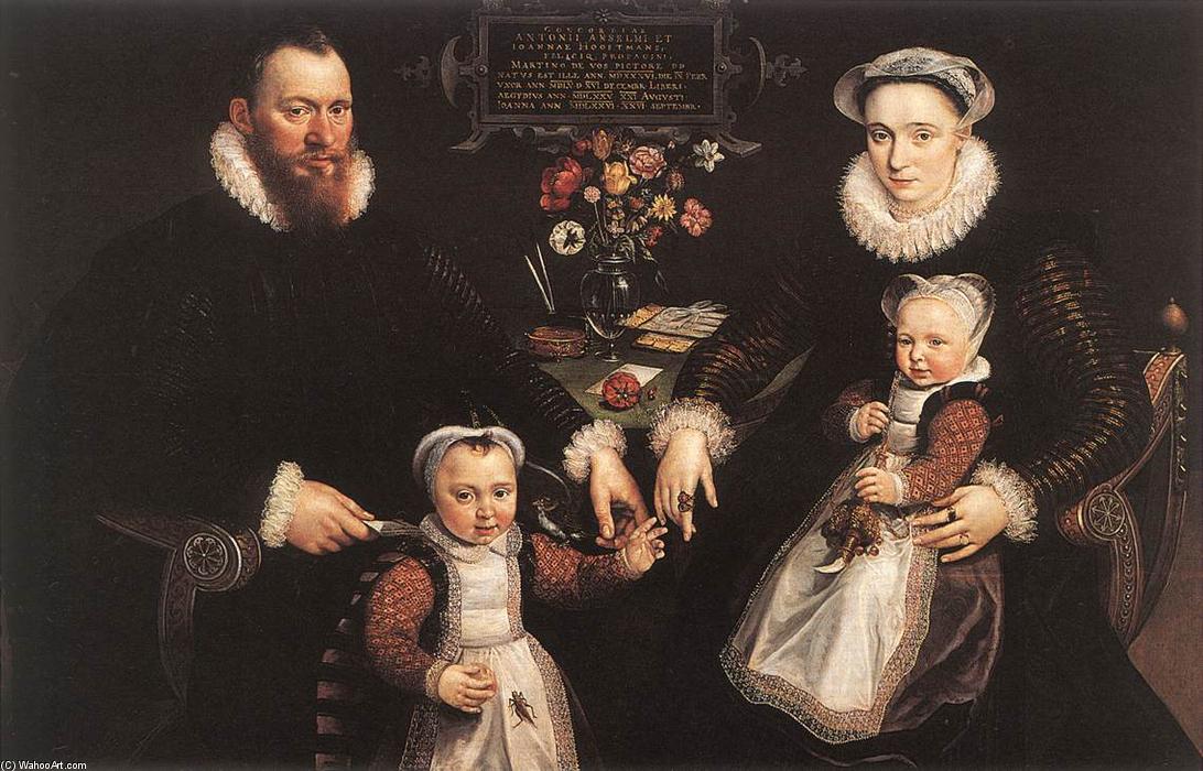 Wikioo.org - The Encyclopedia of Fine Arts - Painting, Artwork by Maarten De Vos - Portrait of Antonius Anselmus, His Wife and Their Children