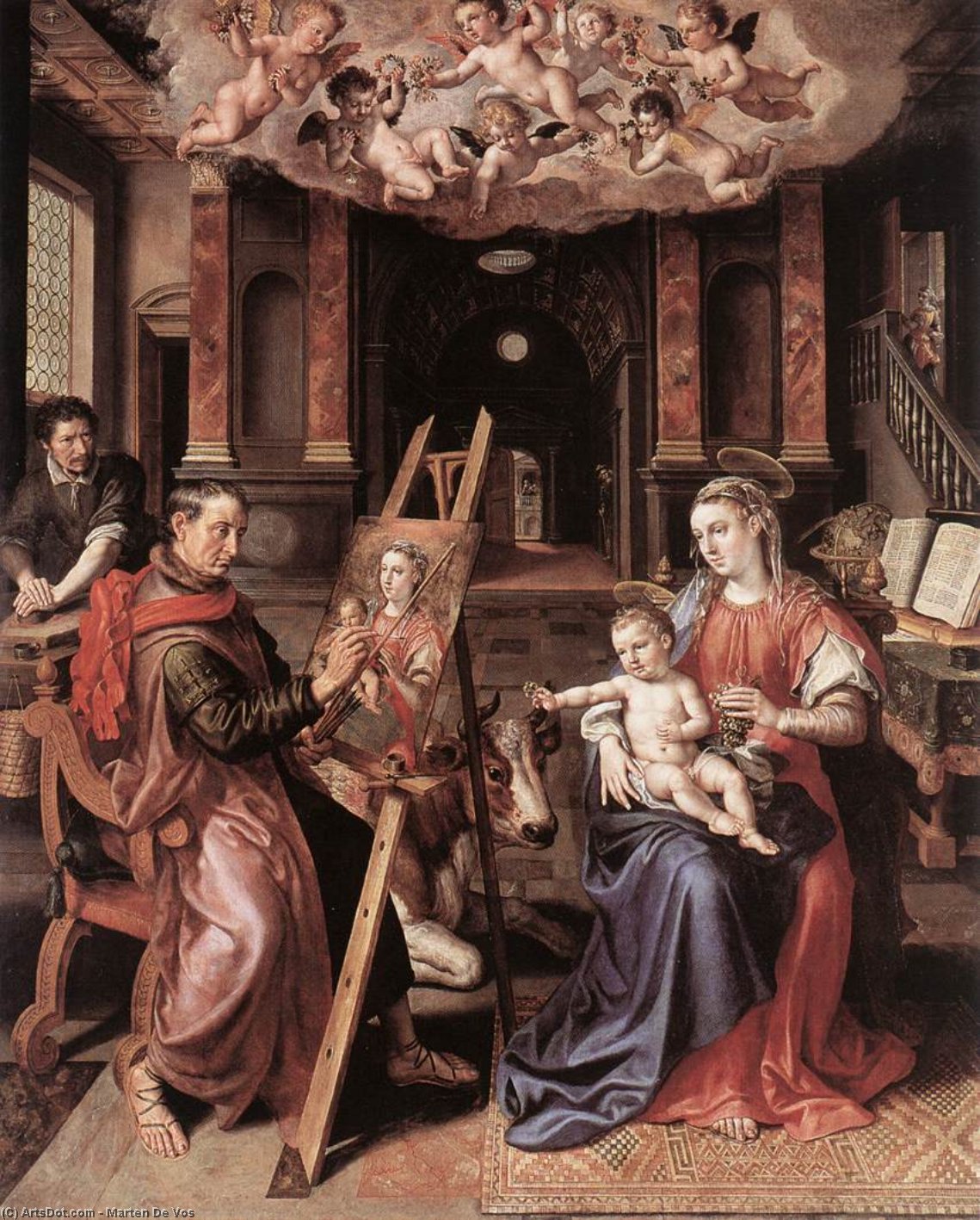 WikiOO.org - Encyclopedia of Fine Arts - Schilderen, Artwork Maarten De Vos - St Luke Painting the Virgin Mary