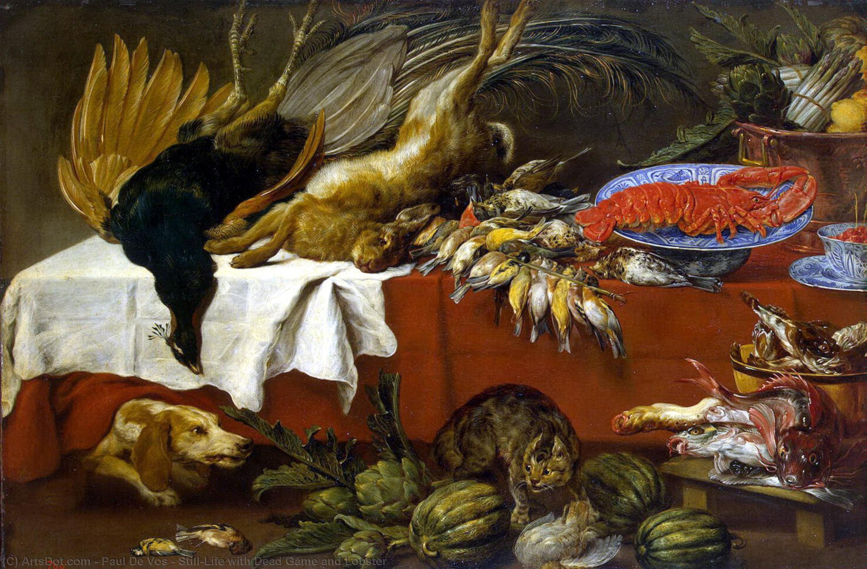 Wikioo.org - The Encyclopedia of Fine Arts - Painting, Artwork by Paul De Vos - Still-Life with Dead Game and Lobster