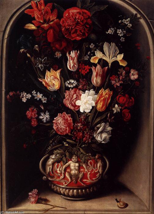 WikiOO.org - Encyclopedia of Fine Arts - Maleri, Artwork Jacob Woutersz Vosmaer - Flower Vase in a Niche