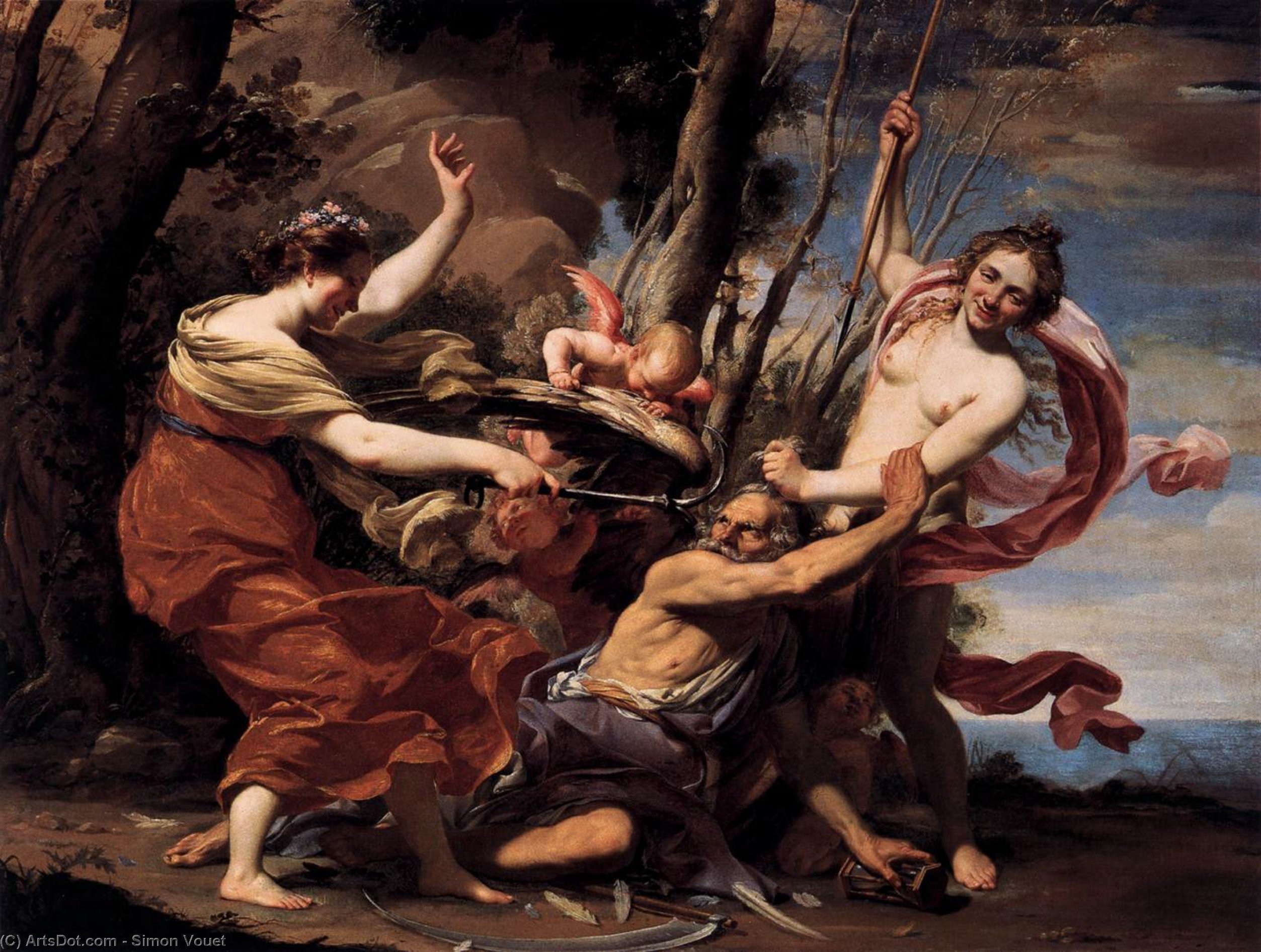 Wikioo.org - สารานุกรมวิจิตรศิลป์ - จิตรกรรม Simon Vouet - Father Time Overcome by Love, Hope and Beauty