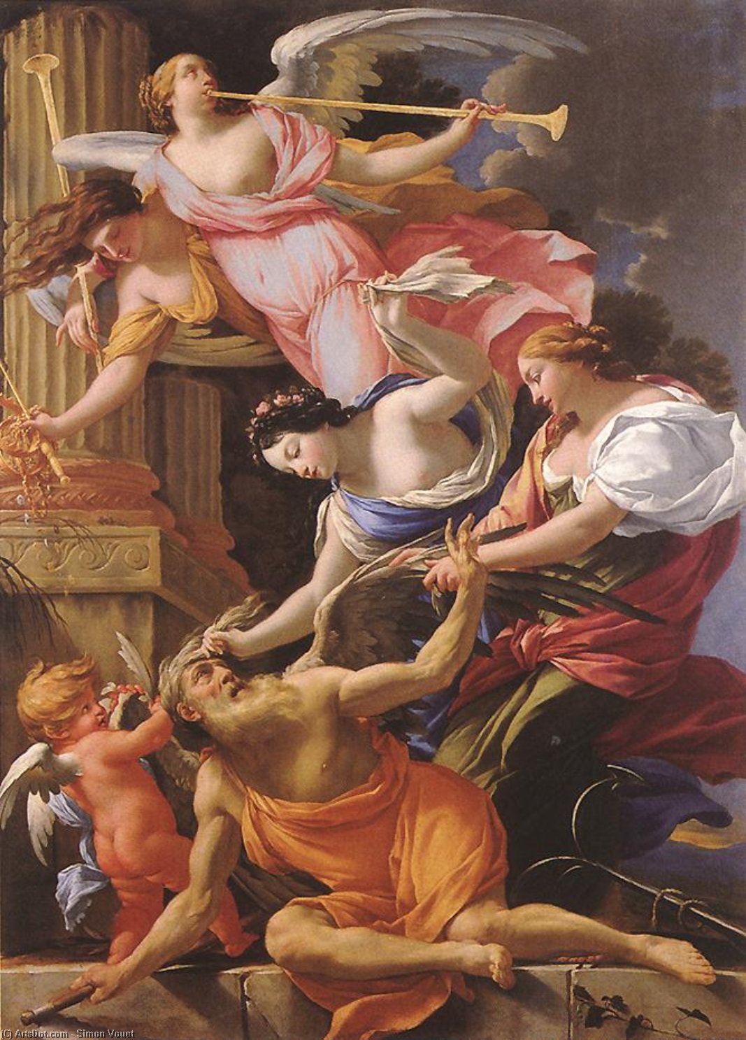 Wikioo.org - สารานุกรมวิจิตรศิลป์ - จิตรกรรม Simon Vouet - Saturn, Conquered by Amor, Venus and Hope