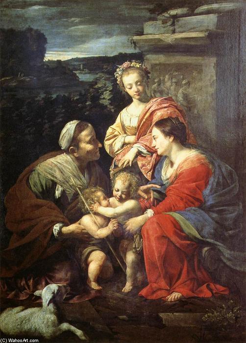 Wikioo.org - The Encyclopedia of Fine Arts - Painting, Artwork by Simon Vouet - The Holy Family with Sts Elizabeth, John the Baptist and Catherine