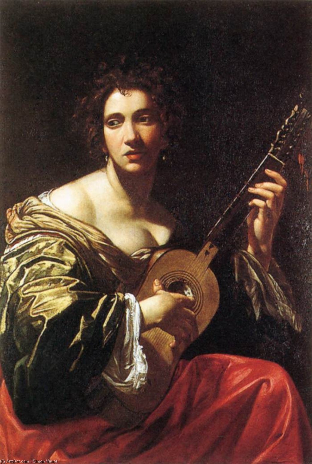 Wikioo.org - Bách khoa toàn thư về mỹ thuật - Vẽ tranh, Tác phẩm nghệ thuật Simon Vouet - Woman Playing the Guitar