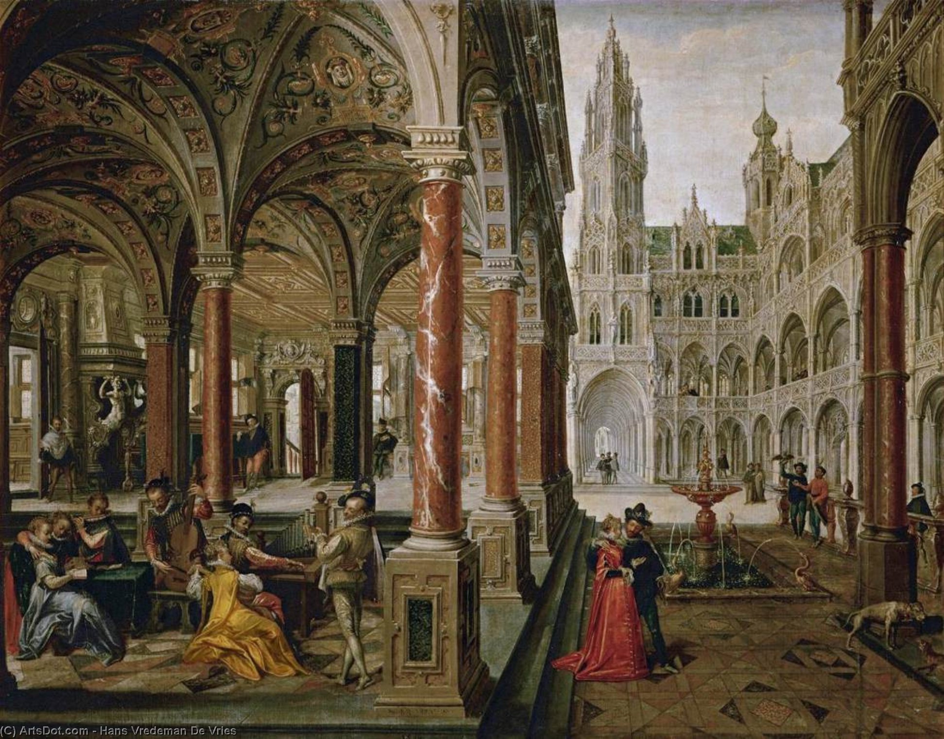 Wikioo.org - The Encyclopedia of Fine Arts - Painting, Artwork by Hans Vredeman De Vries - Palace with Musicians