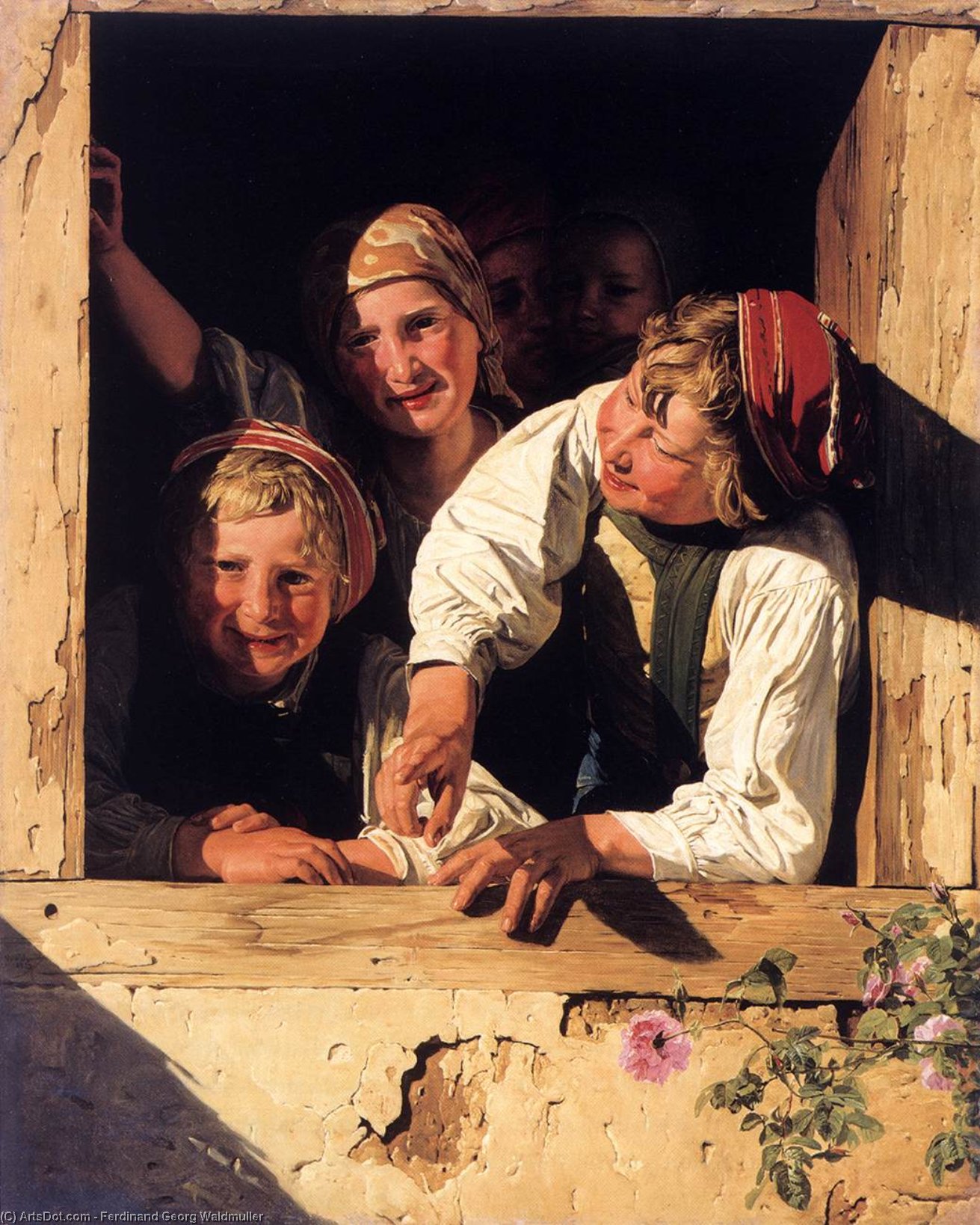 WikiOO.org - Энциклопедия изобразительного искусства - Живопись, Картины  Ferdinand Georg Waldmuller - детей в тот  Окно