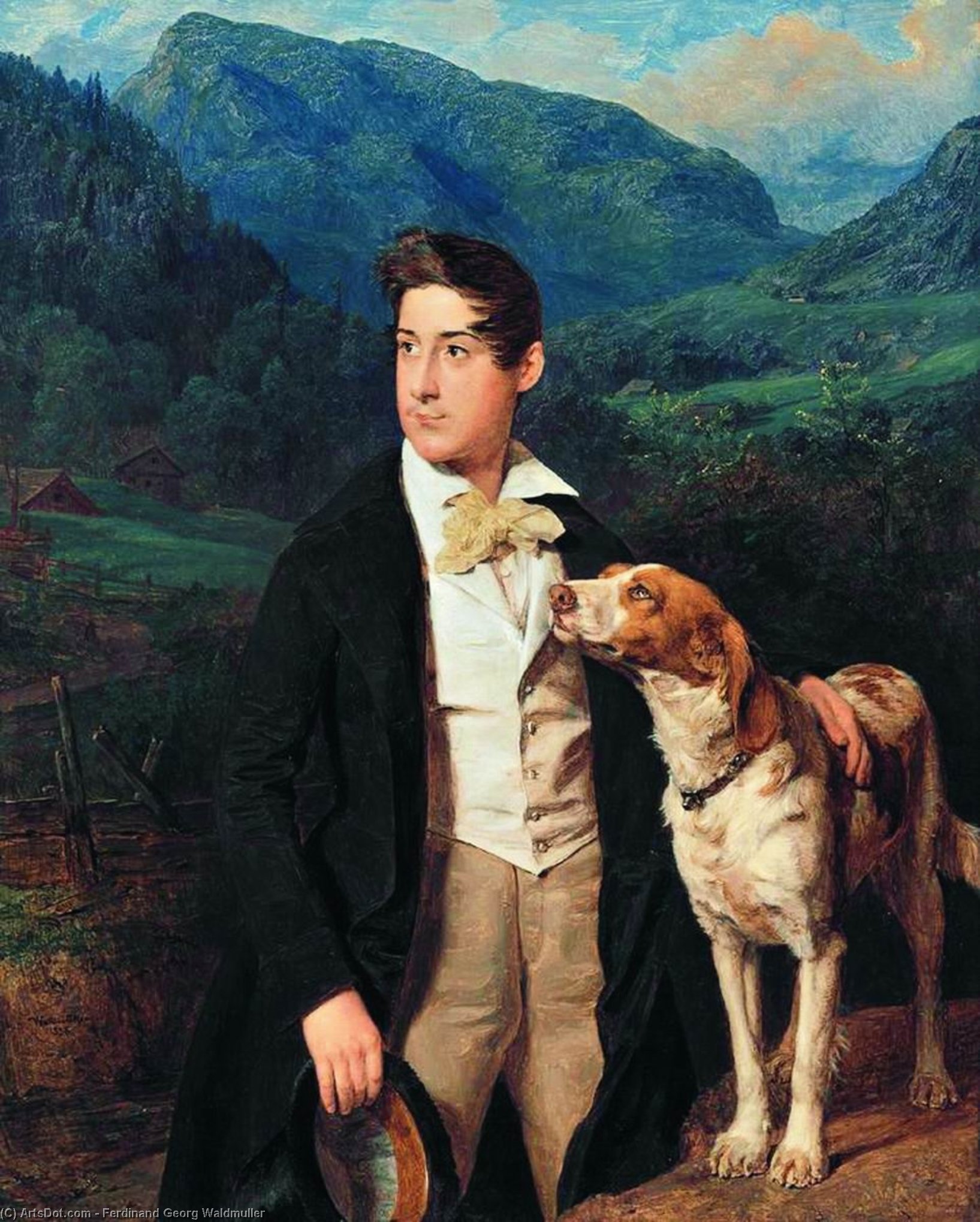 Wikioo.org - The Encyclopedia of Fine Arts - Painting, Artwork by Ferdinand Georg Waldmuller - Waldmüller's Son Ferdinand with Dog