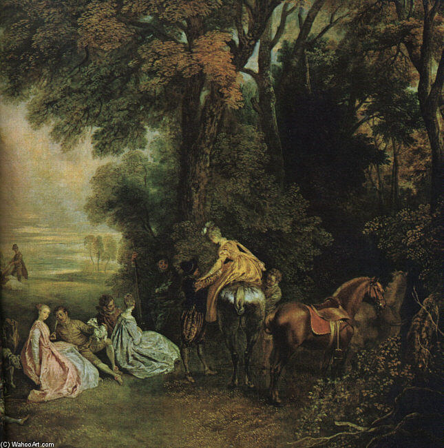 Wikioo.org - Bách khoa toàn thư về mỹ thuật - Vẽ tranh, Tác phẩm nghệ thuật Jean Antoine Watteau - A Halt During the Chase