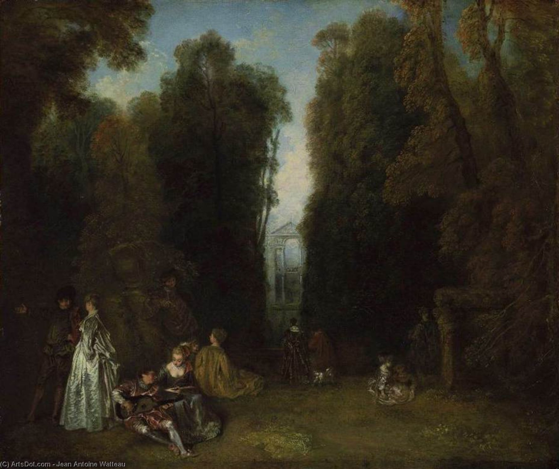 WikiOO.org - Encyclopedia of Fine Arts - Lukisan, Artwork Jean Antoine Watteau - La Perspective (View through the Trees in the Park of Pierre Crozat)