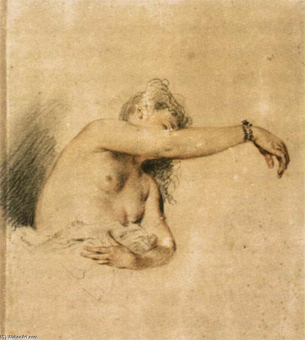 Wikioo.org – La Enciclopedia de las Bellas Artes - Pintura, Obras de arte de Jean Antoine Watteau - desnudo con derecha  brazo  elevado