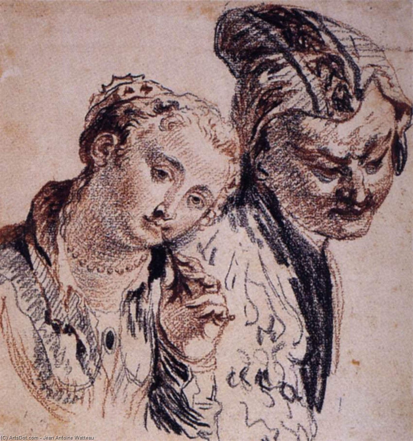 WikiOO.org - 백과 사전 - 회화, 삽화 Jean Antoine Watteau - Sketch with Two Figures