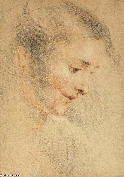 Wikioo.org – La Enciclopedia de las Bellas Artes - Pintura, Obras de arte de Jean Antoine Watteau - estudio de a Cabeza de Mujer