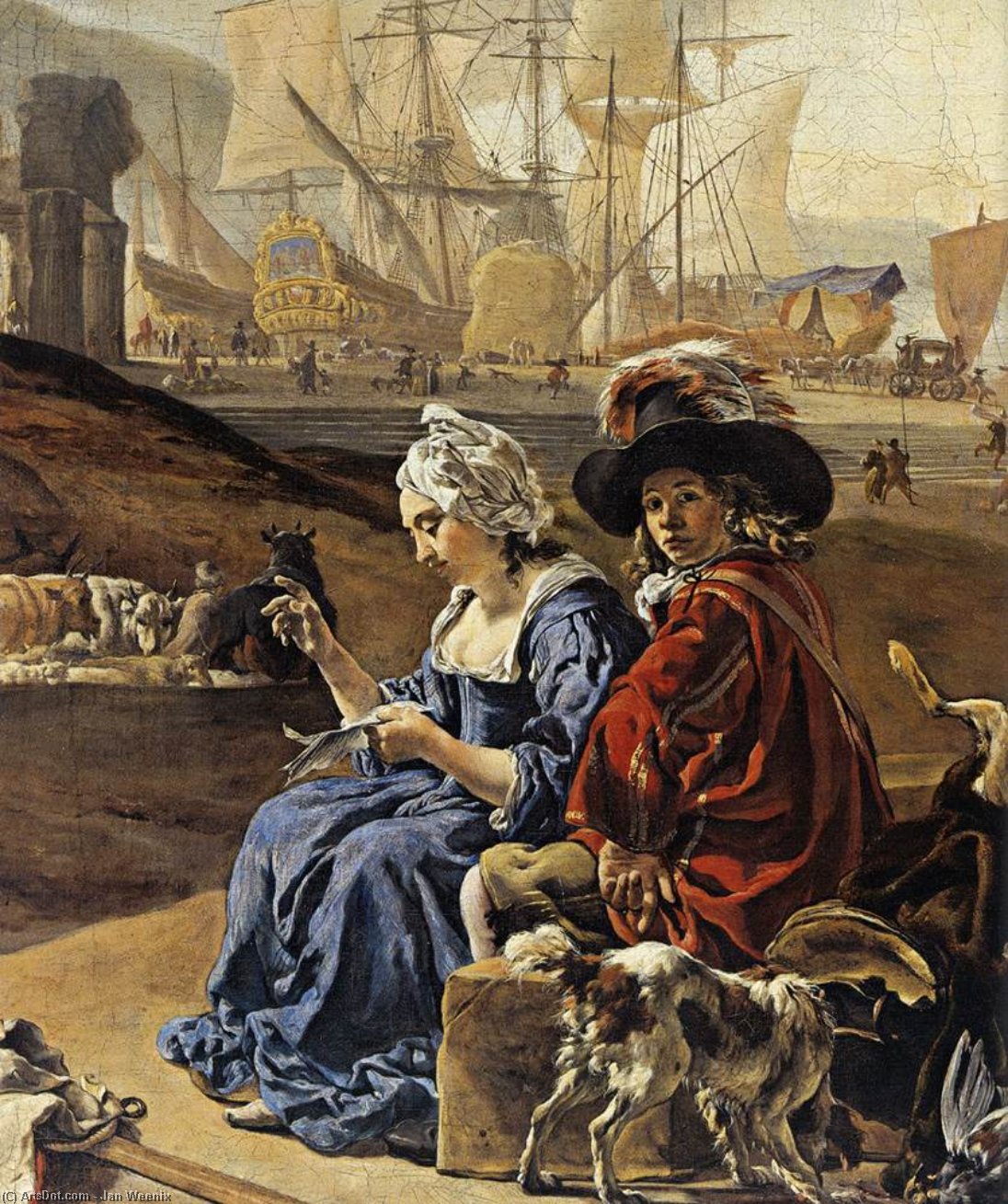 Wikioo.org - The Encyclopedia of Fine Arts - Painting, Artwork by Jan Weenix - An Italian Seaport (detail)