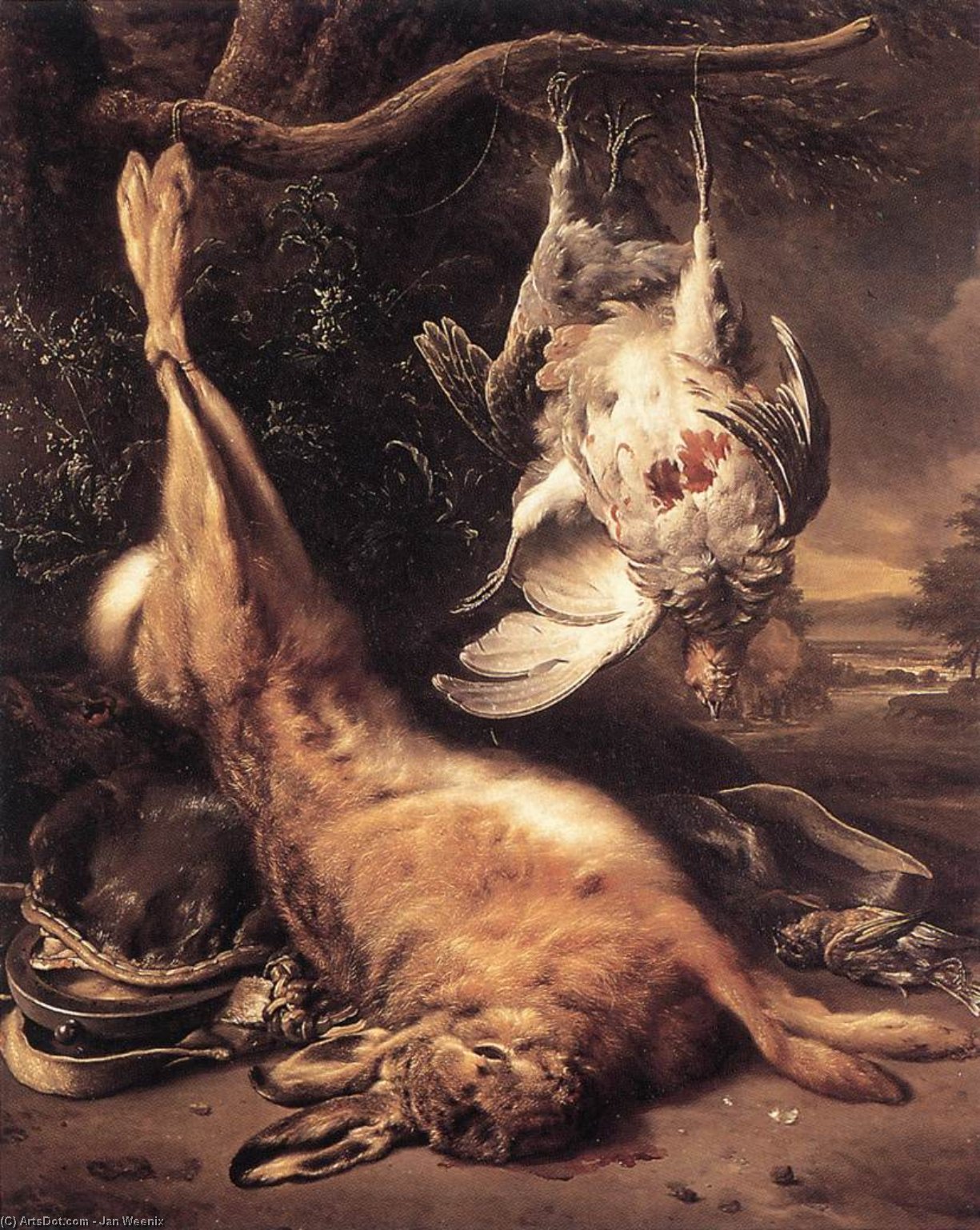 Wikioo.org - The Encyclopedia of Fine Arts - Painting, Artwork by Jan Weenix - Dead Hare and Partridges