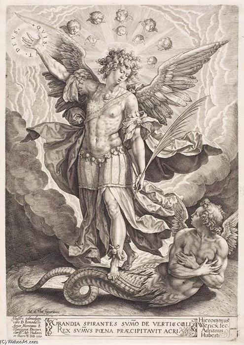 Wikioo.org - The Encyclopedia of Fine Arts - Painting, Artwork by Hieronymus Wierix - St Michael Slaying the Dragon