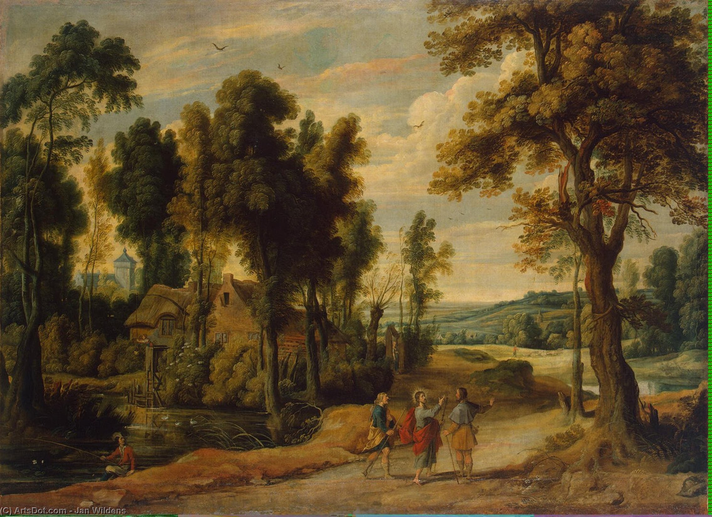 Wikioo.org - The Encyclopedia of Fine Arts - Painting, Artwork by Jan Wildens - Landscape with Christ and his Disciples on the Road to Emmaus