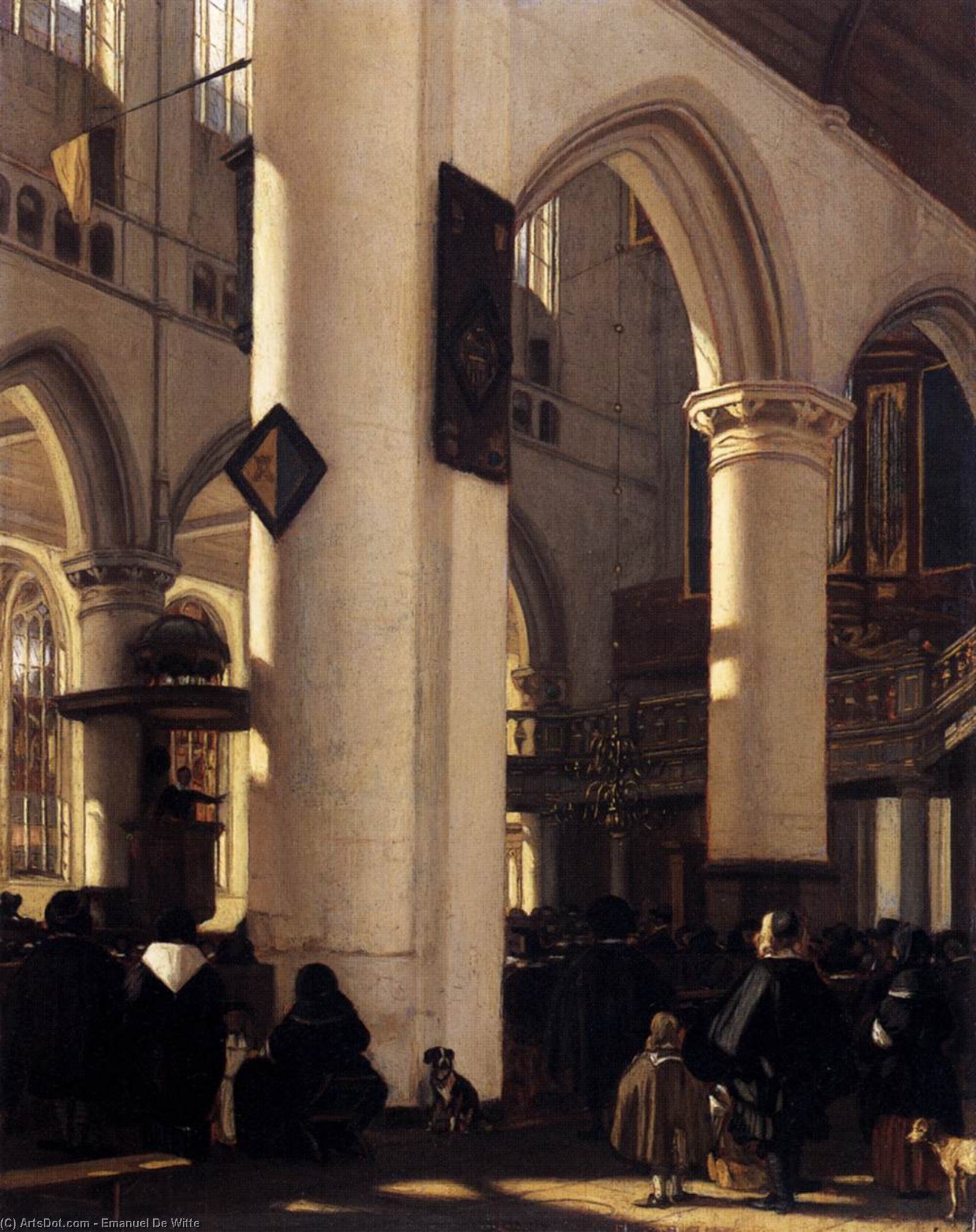Wikioo.org - The Encyclopedia of Fine Arts - Painting, Artwork by Emanuel De Witte - Interior of a Protestant Gothic Church