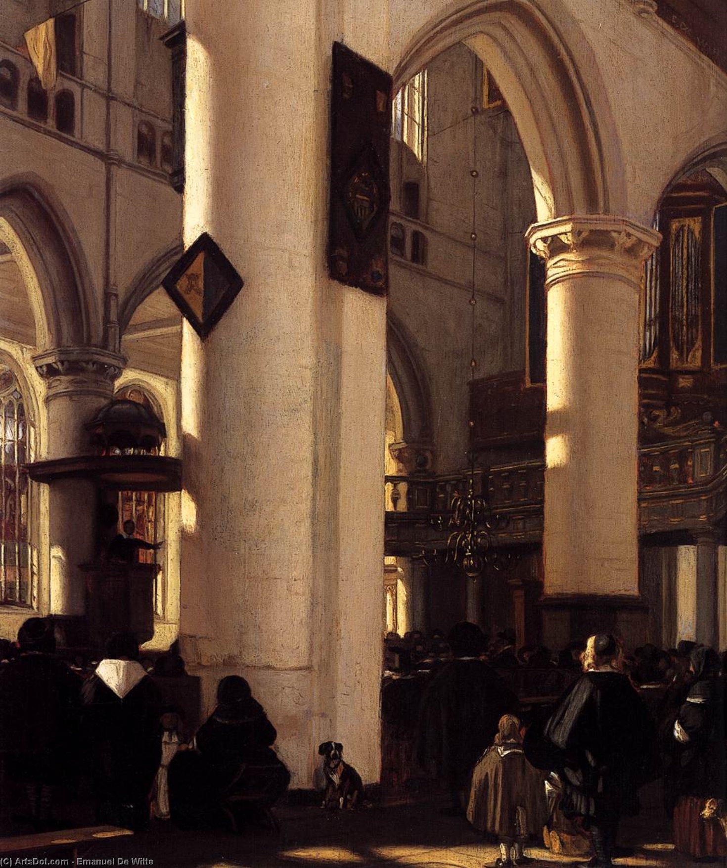 Wikioo.org - The Encyclopedia of Fine Arts - Painting, Artwork by Emanuel De Witte - Interior of a Protestant Gothic Church (detail)