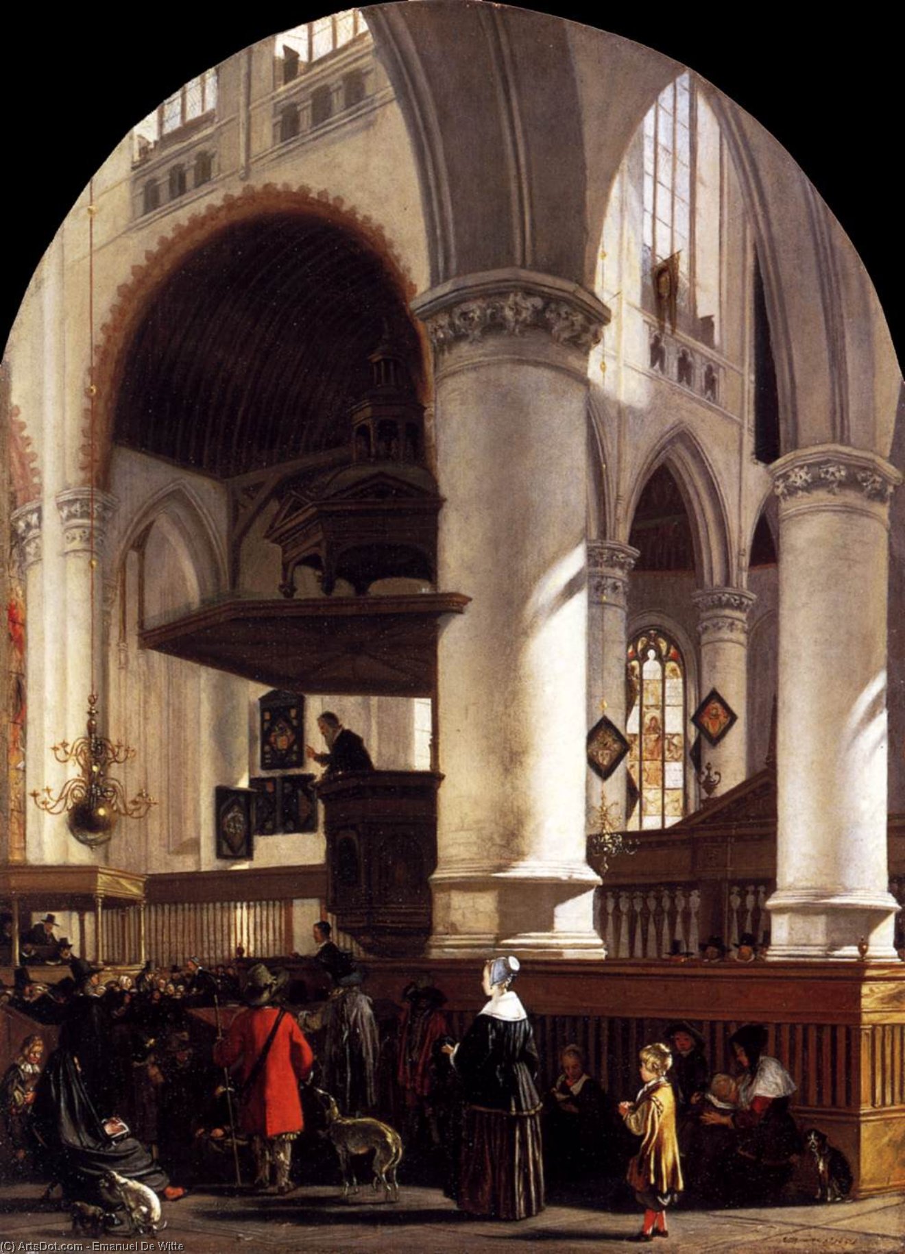 Wikioo.org - The Encyclopedia of Fine Arts - Painting, Artwork by Emanuel De Witte - Interior of the Oude Kerk at Delft during a Sermon