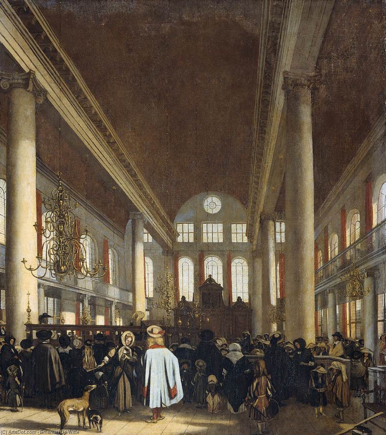 Wikioo.org - The Encyclopedia of Fine Arts - Painting, Artwork by Emanuel De Witte - Interior of the Portuguese Synagogue in Amsterdam