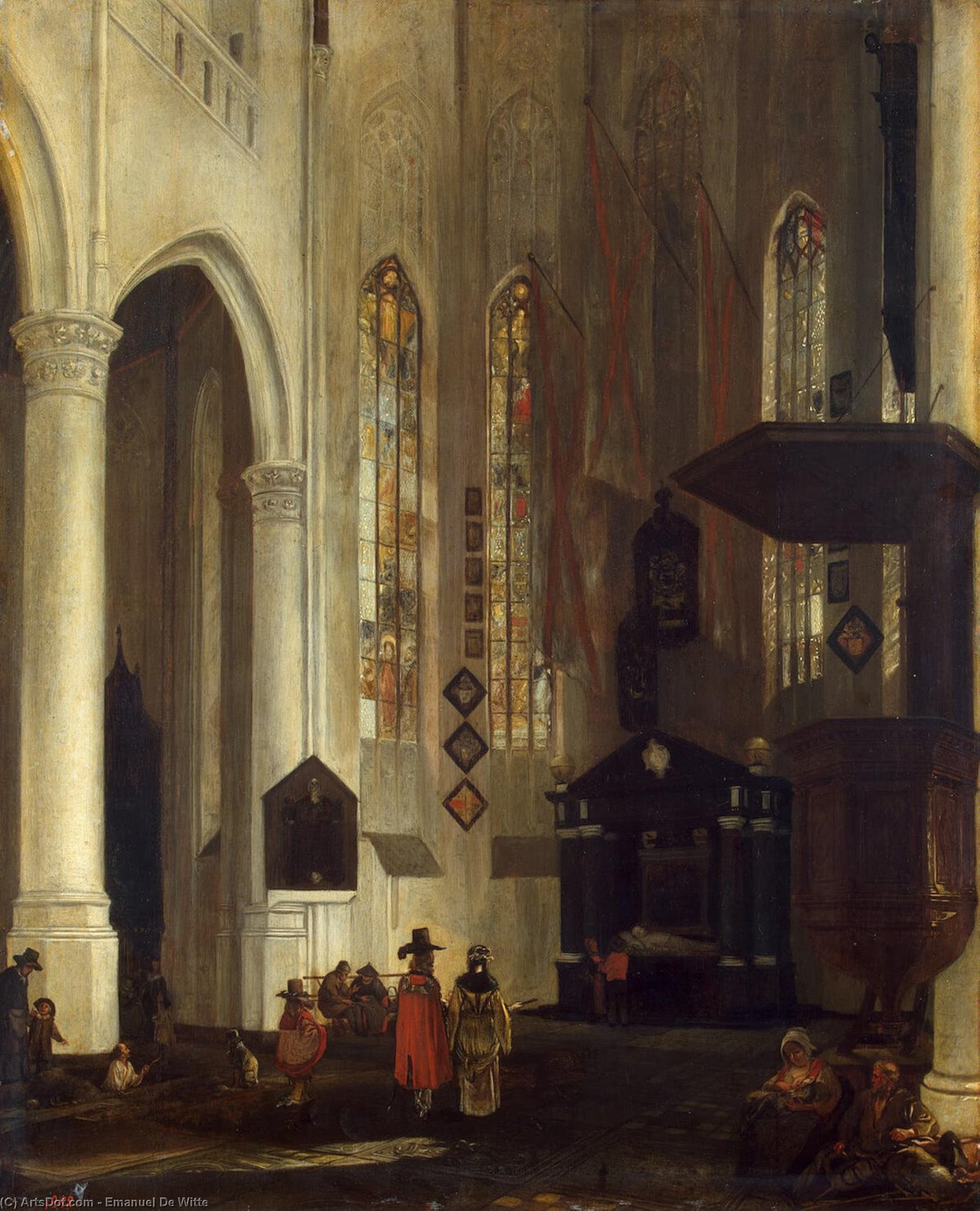Wikioo.org – L'Enciclopedia delle Belle Arti - Pittura, Opere di Emanuel De Witte - Vecchia chiesa come  Maiolica di delft