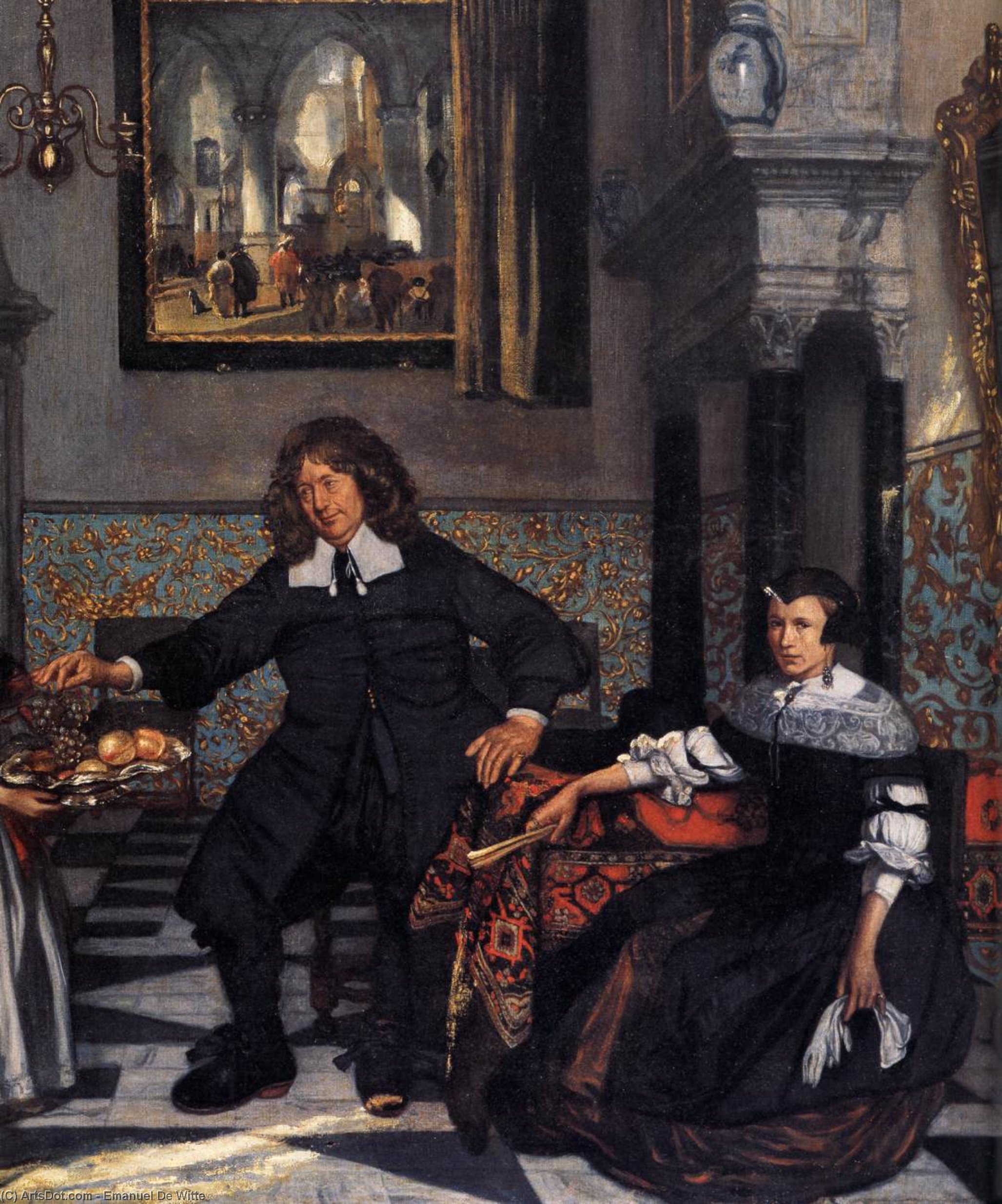 Wikioo.org - The Encyclopedia of Fine Arts - Painting, Artwork by Emanuel De Witte - Portrait of a Family in an Interior (detail)