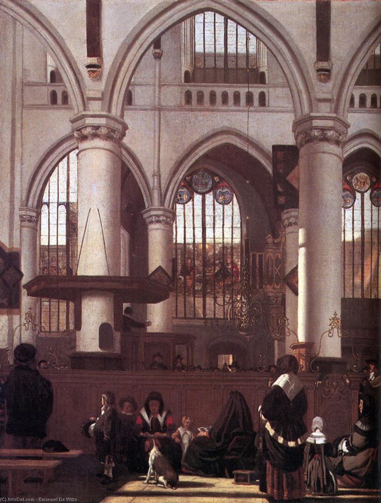 Wikoo.org - موسوعة الفنون الجميلة - اللوحة، العمل الفني Emanuel De Witte - The Interior of the Oude Kerk, Amsterdam, during a Sermon