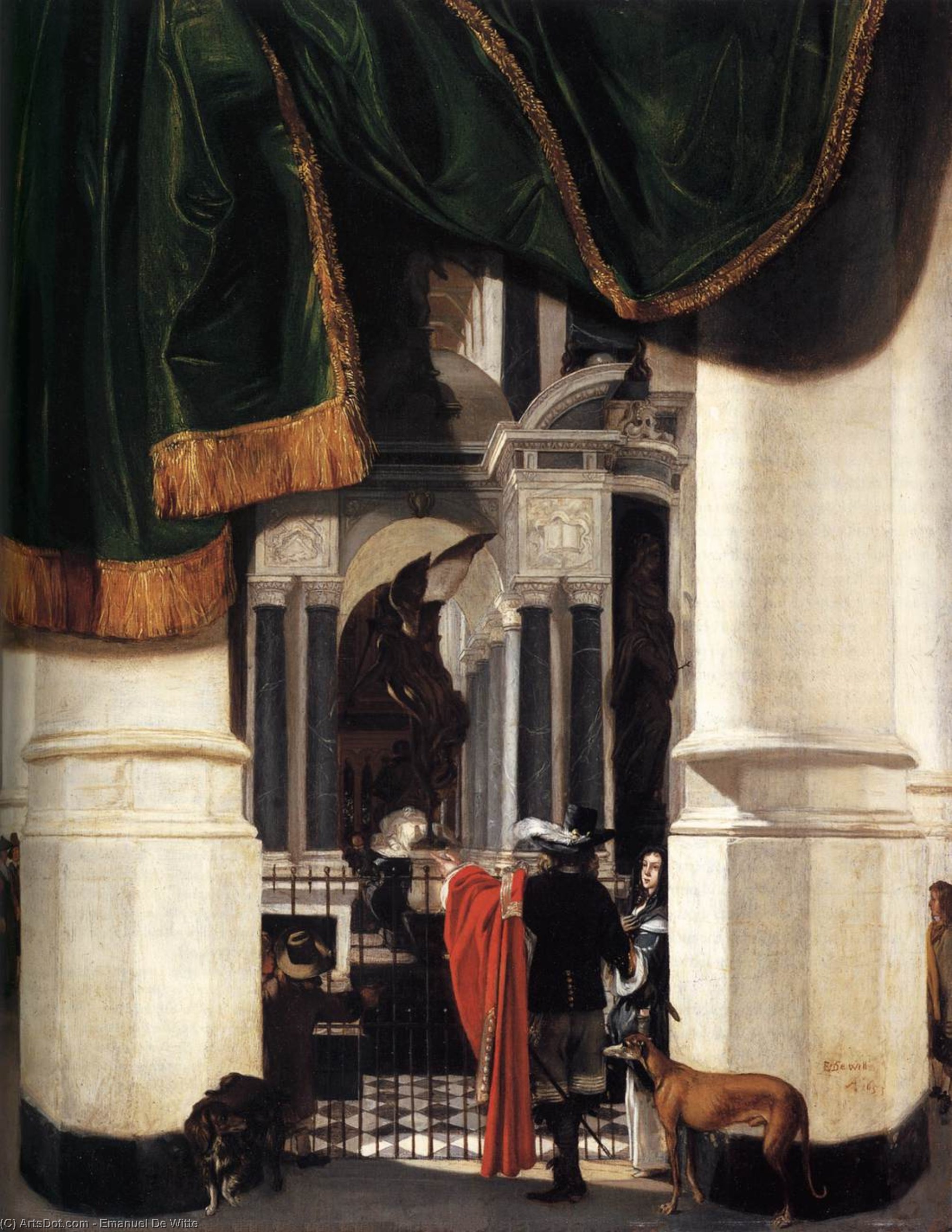 WikiOO.org - Encyclopedia of Fine Arts - Lukisan, Artwork Emanuel De Witte - Tomb of William the Silent in the Nieuwe Kerk, Delft, with an Illusionistic Curtain