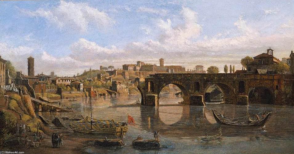 Wikioo.org - The Encyclopedia of Fine Arts - Painting, Artwork by Gaspar Van Wittel (Caspar Andriaans Van Wittel) - Rome: View of the River Tiber with the Ponte Rotto and the Aventine Hill