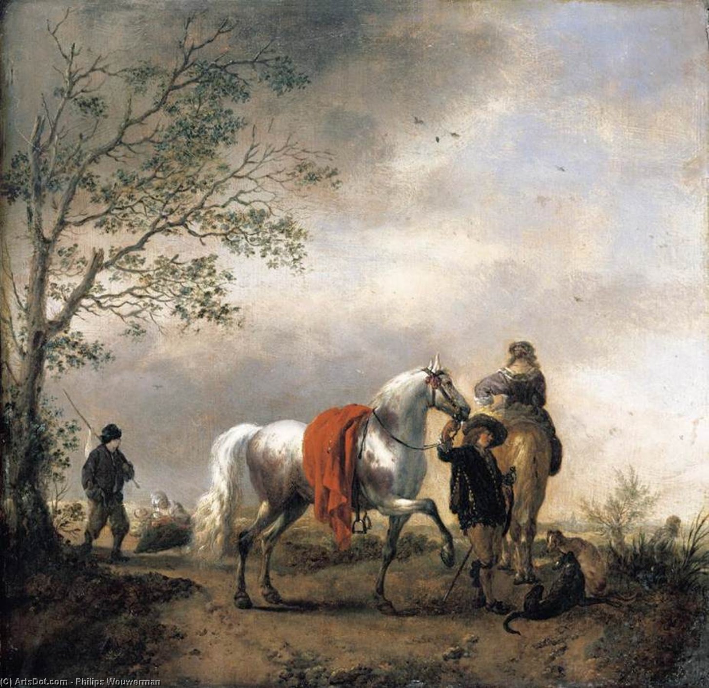Wikioo.org – L'Enciclopedia delle Belle Arti - Pittura, Opere di Philips Wouwerman - Cavaliere detenzione  Un  Pezzato  Grigio  cavallo
