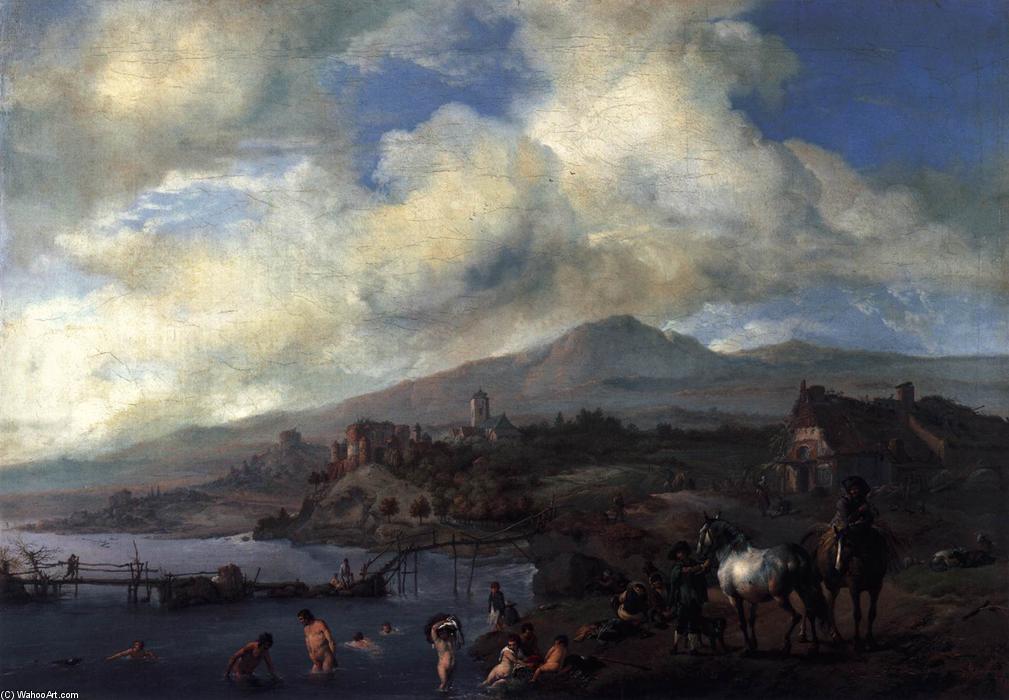 Wikioo.org - The Encyclopedia of Fine Arts - Painting, Artwork by Philips Wouwerman - Landscape with Bathers