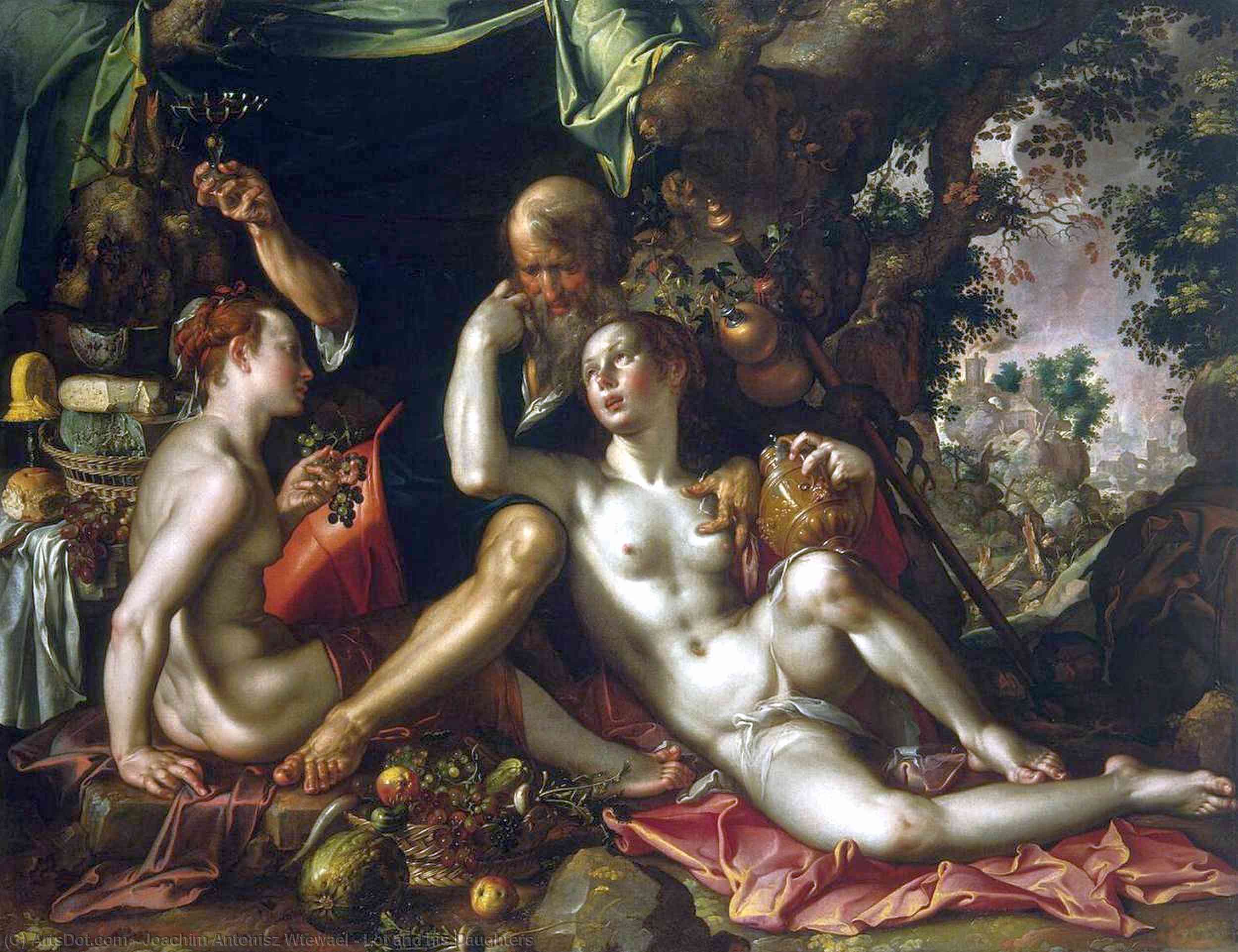 Wikioo.org - The Encyclopedia of Fine Arts - Painting, Artwork by Joachim Antonisz Wtewael - Lot and his Daughters