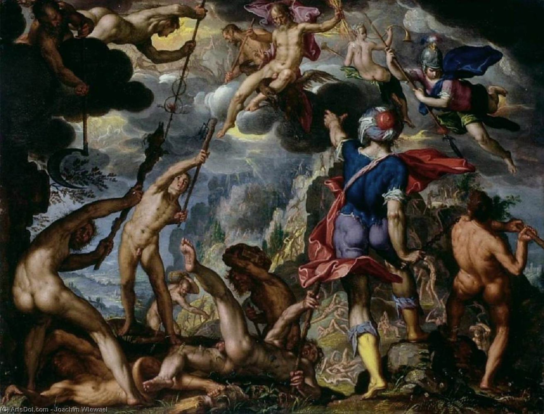 Wikioo.org - The Encyclopedia of Fine Arts - Painting, Artwork by Joachim Antonisz Wtewael - The Battle Between the Gods and the Titans